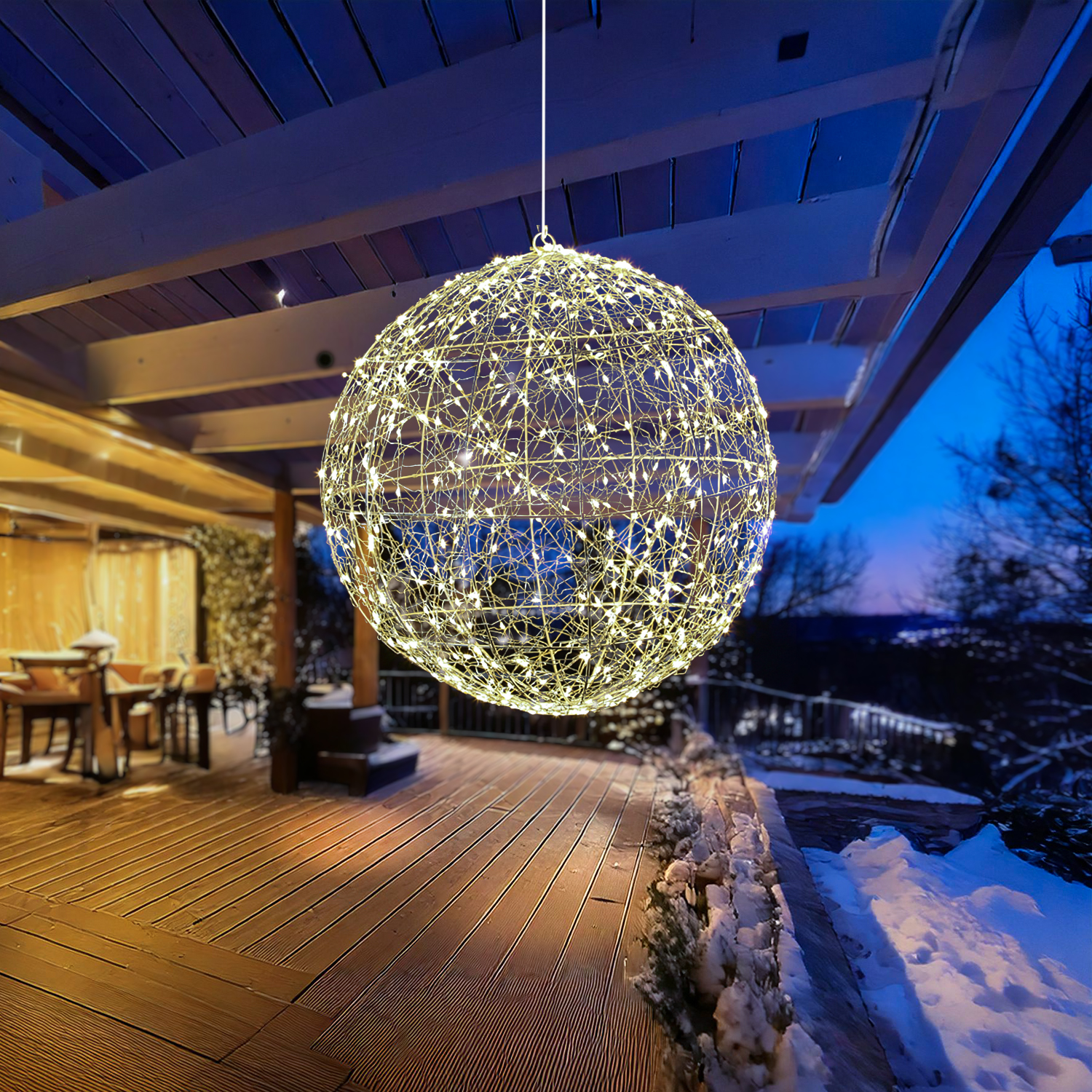 LED Drahtkugel - Leuchtkugel - 600 warmweisse LED - Timer - D- 38cm - für Innen-Aussen