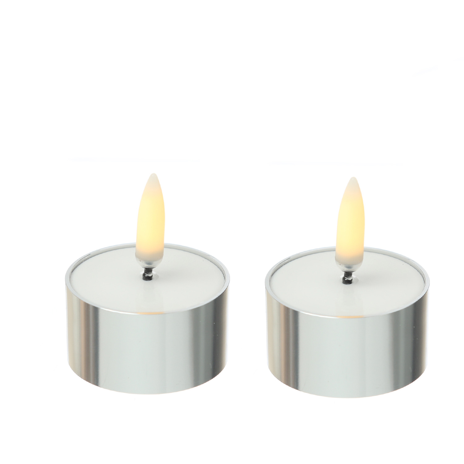LED Mini Teelichter - 4,1x2,3cm - Timer - inkl. Batterien - bis 400 Std. - silber - 2er Set
