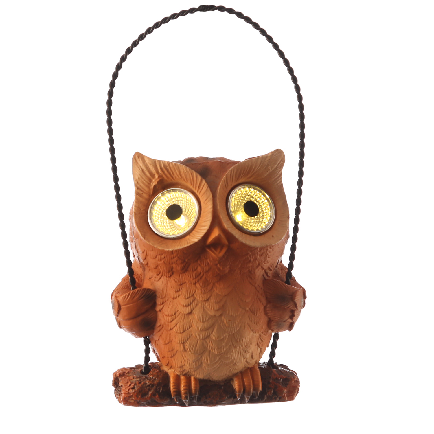 LED Solar Eule auf Schaukel - Gartenfigur mit leuchtenden Augen - H: 19cm - Lichtsensor