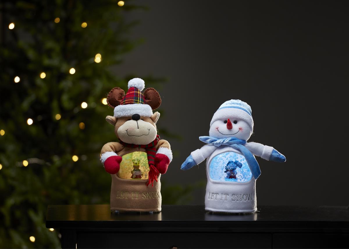 LED Stoff-Figur Schneemann - Schneekugel mit Sensor - 1 warmweiße LED - H: 26cm - Batteriebetrieb