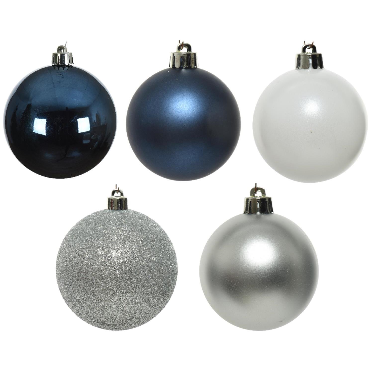 Christbaumkugel - Weihnachtskugel - bruchfest - D: 6cm - glänzend matt - blau, silber - 30St.