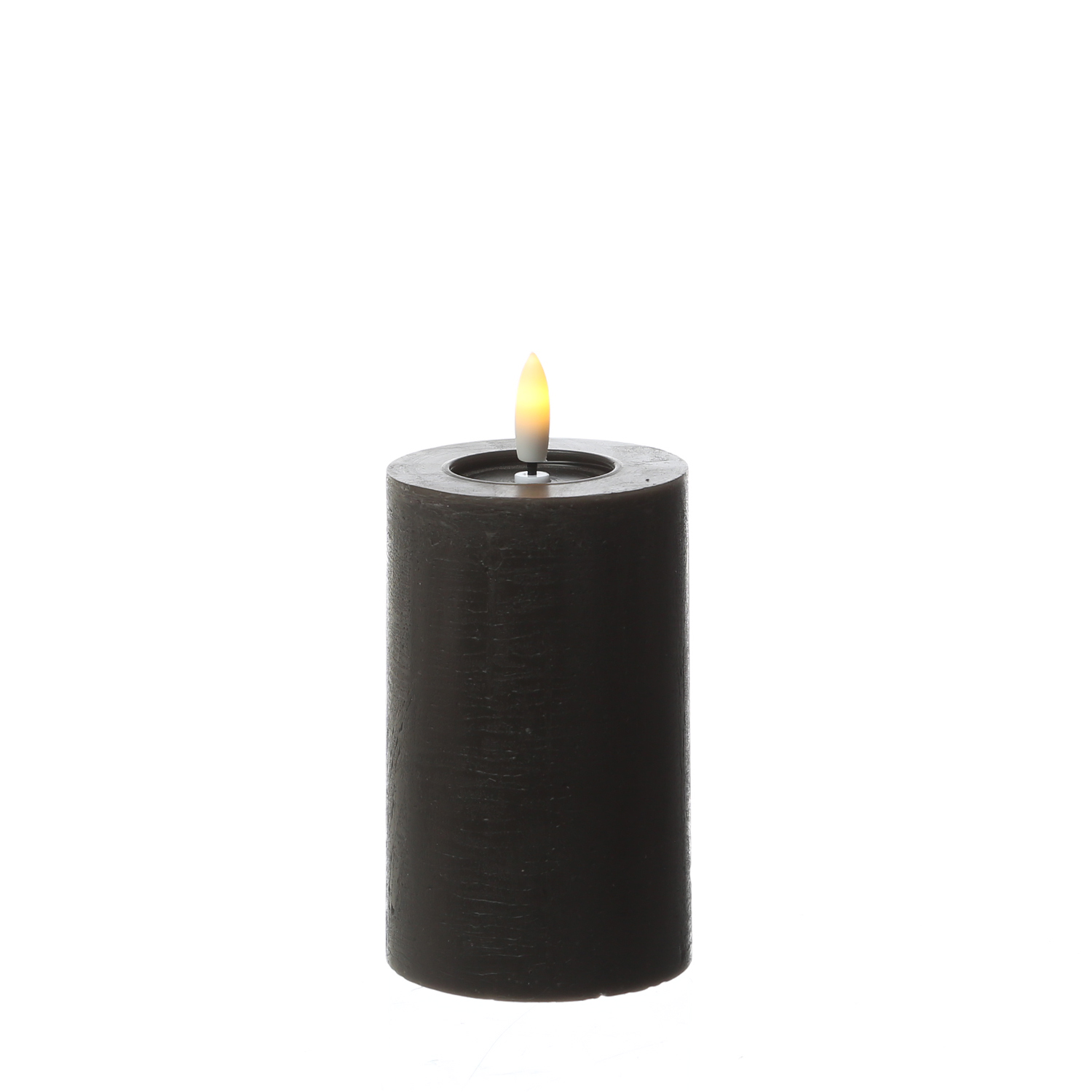 LED Kerze LINA - Rustik-Optik - Echtwachs - H: 11cm - D: 7cm - Batterie - Timer - schwarz