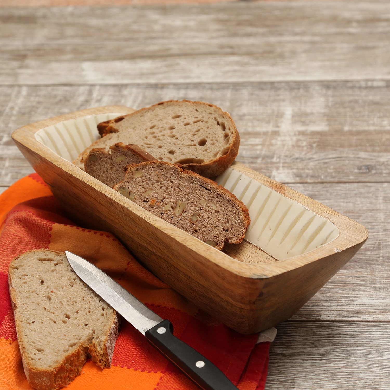 Dekoschale - rechteckig - Mangoholz - L: 30cm - H: 8cm - natur, weiß