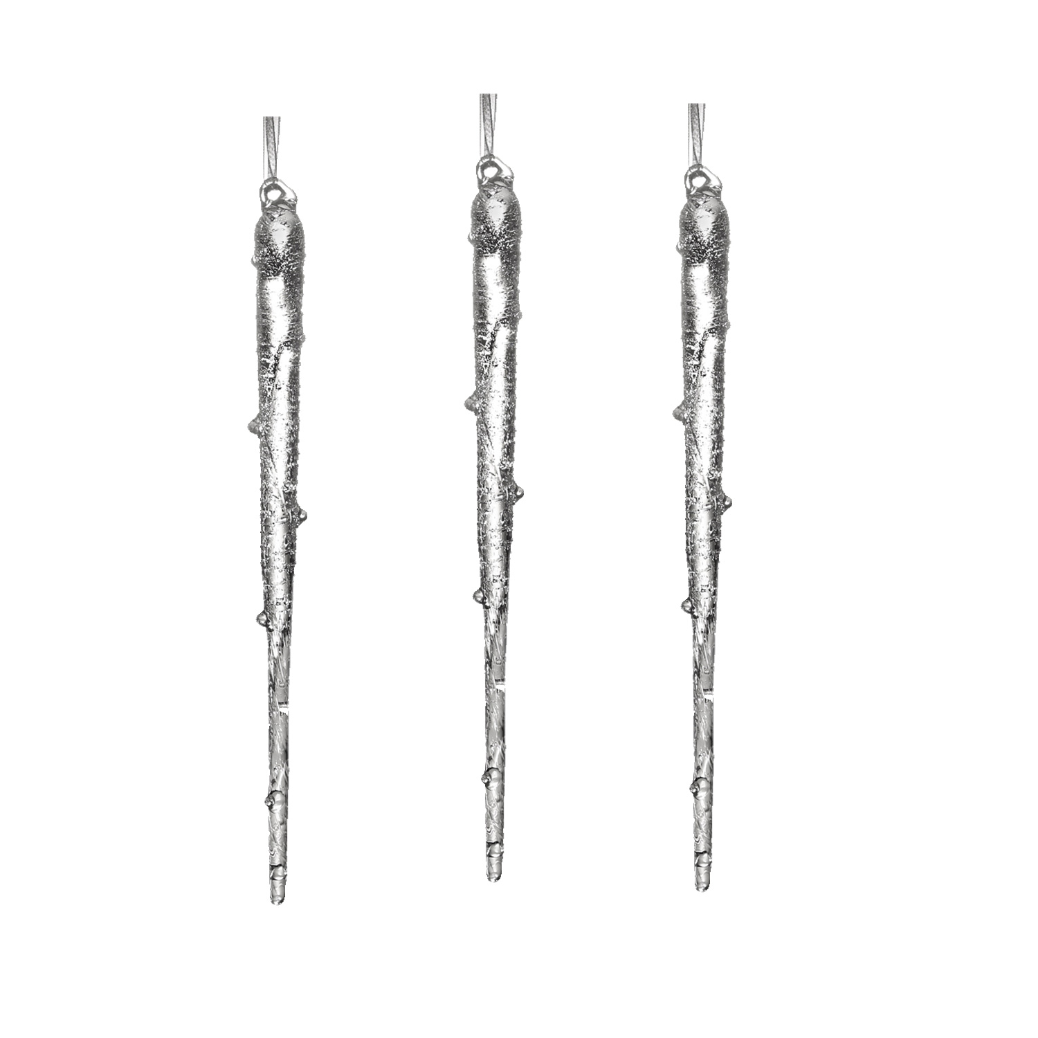 Weihnachtsbaumschmuck EISZAPFEN - Glas - inkl. Aufhänger - gefrostet - H: 20cm - transparent - 3er Set