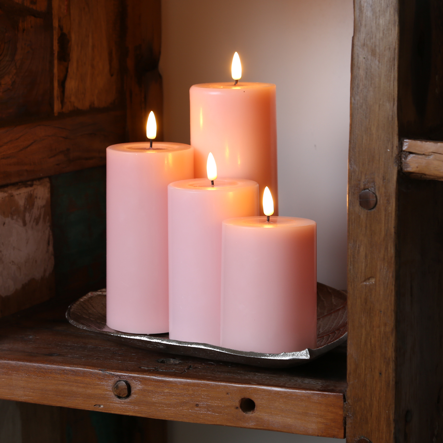 LED Stumpenkerze MIA - Echtwachs - realistische 3D Flamme - H: 10cm - Batteriebetrieb - rosa