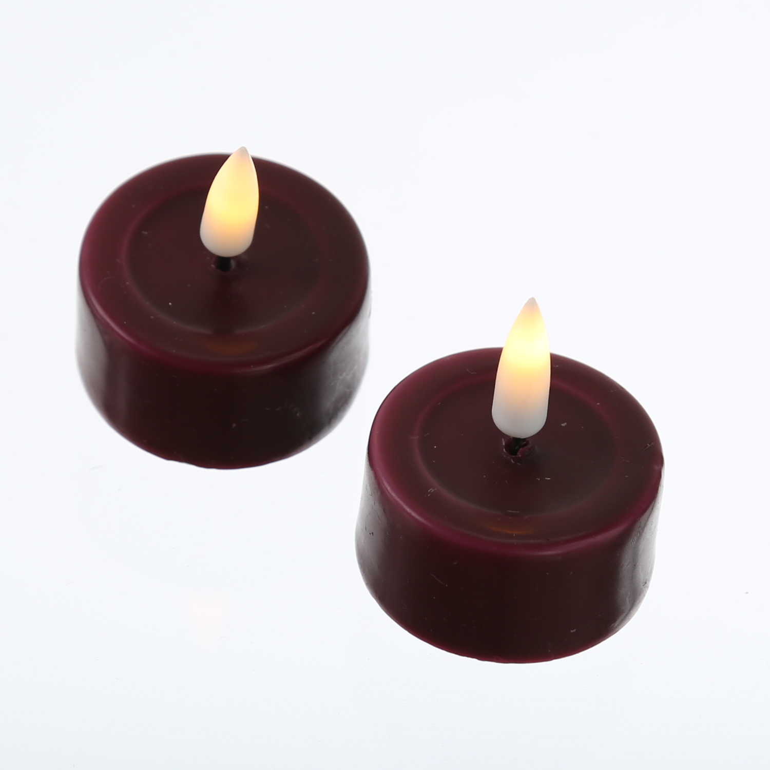 LED Teelichter MIA - Kunststoff - realistische 3D Flamme - D: 4,1cm - weinrot - 2 Stk.