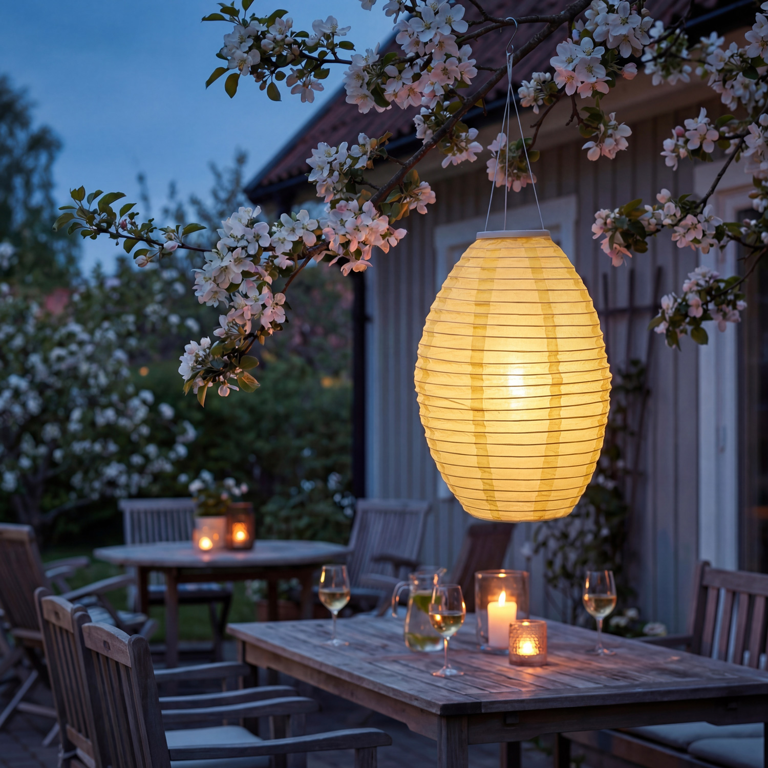 LED Solar Lampions oval - warmweiße LED - H: 33cm - D: 22cm - Lichtsensor - bunt - 4er Set