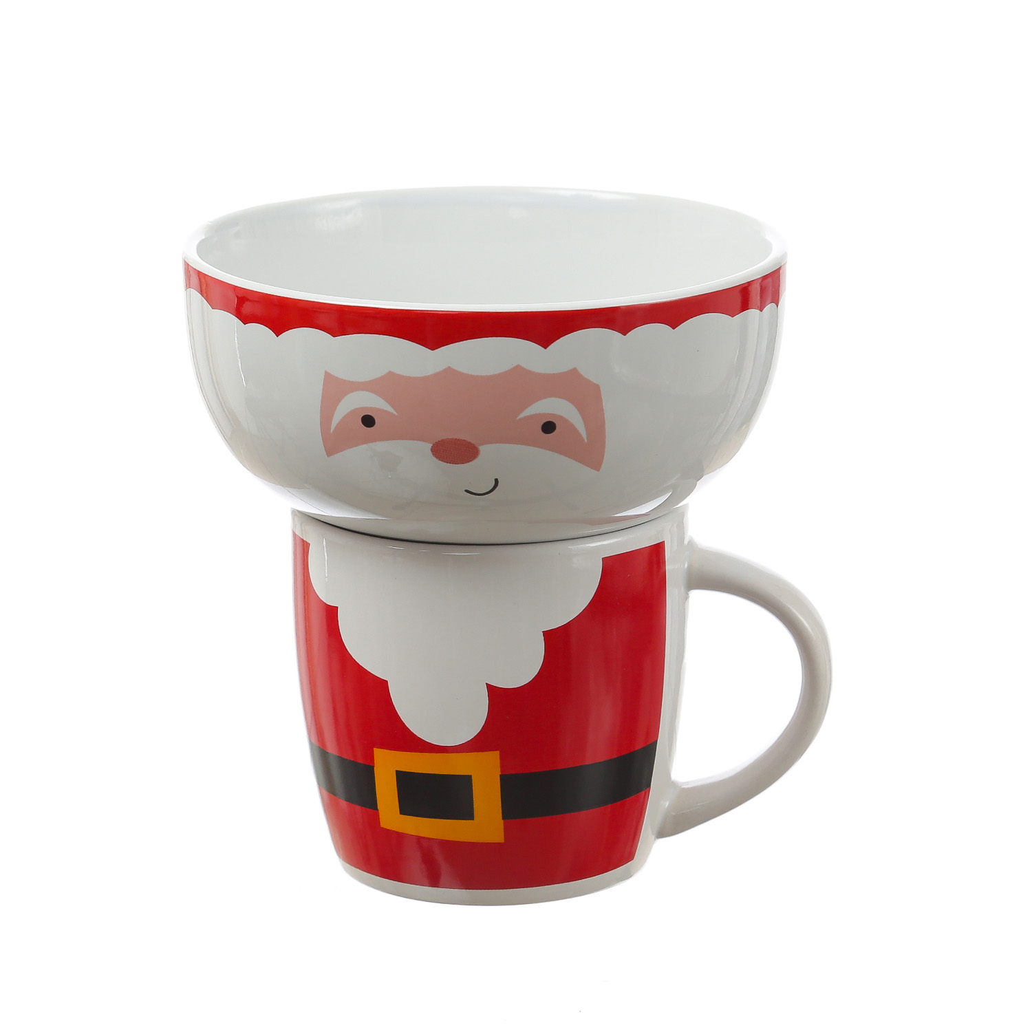 Frühstücksset Weihnachtsmann - Becher und Müslischale - Steingut - Geschirrset Weihnachten