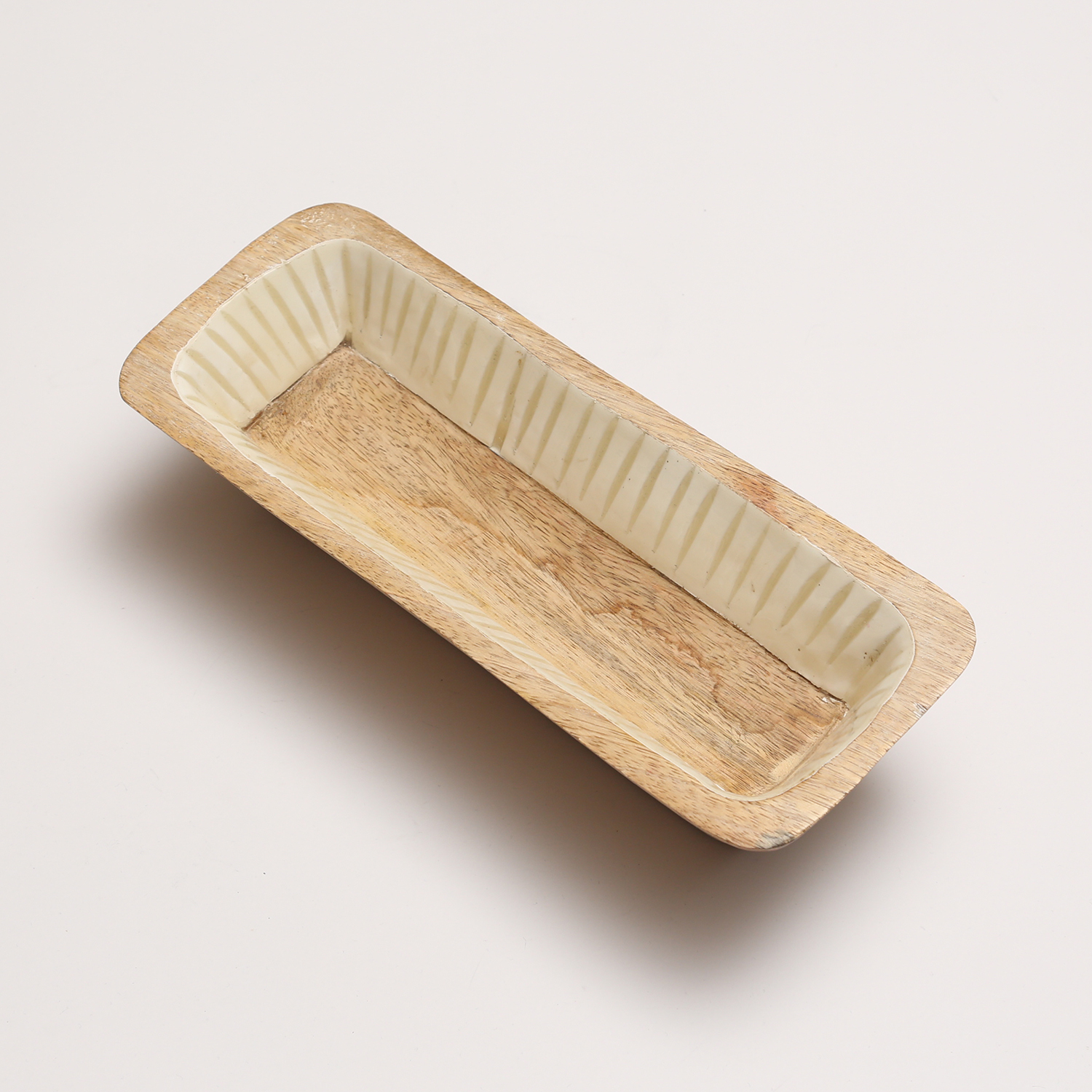 Dekoschale - rechteckig - Mangoholz - L: 30cm - H: 8cm - natur, weiß