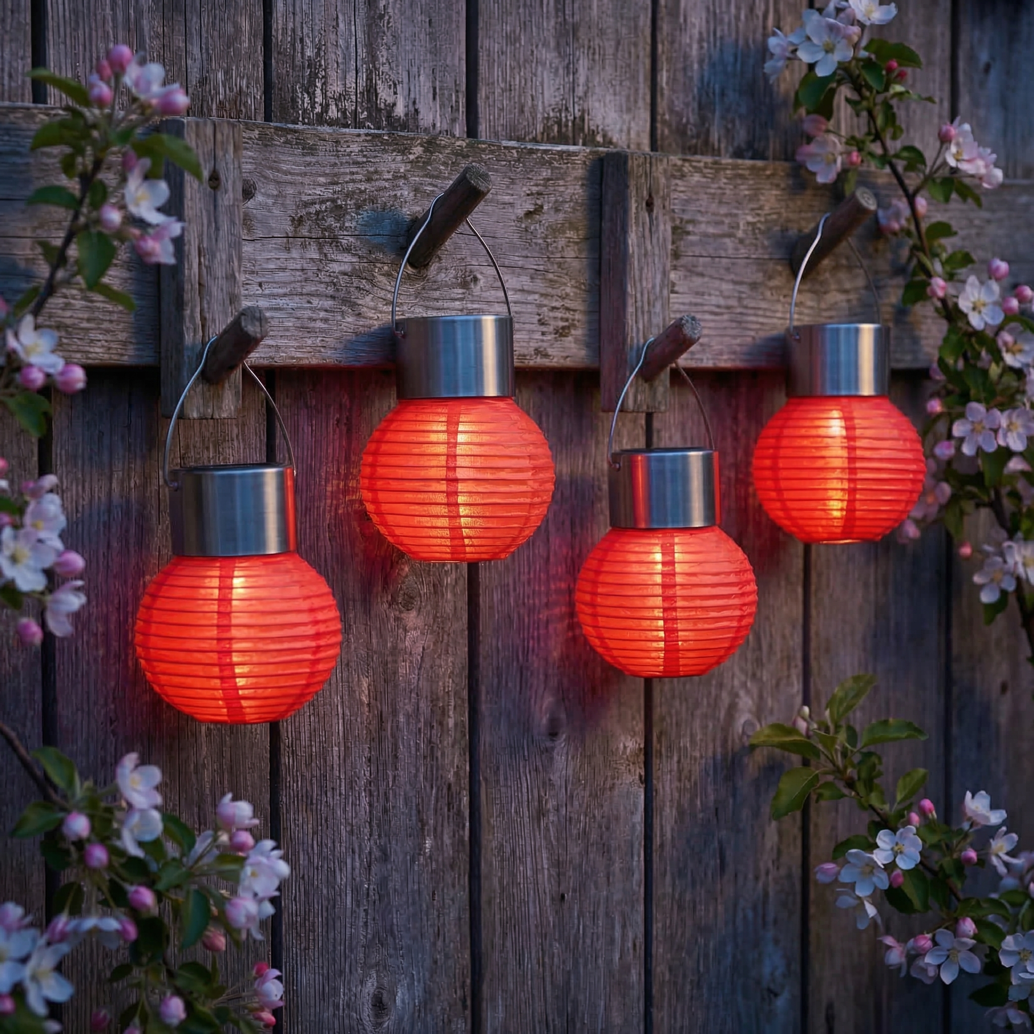 LED Solar Mini Lampions - kaltweiße LED - H: 9,5cm - D: 7cm - Lichtsensor - rot - 4er Set