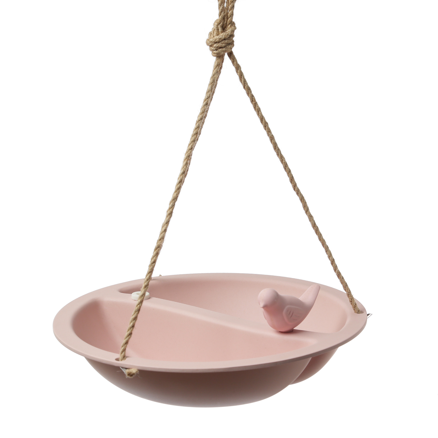 Futterstelle mit Vögelchen - Vogeltränke zum Aufhängen - Bambus - D: 27cm - rosa