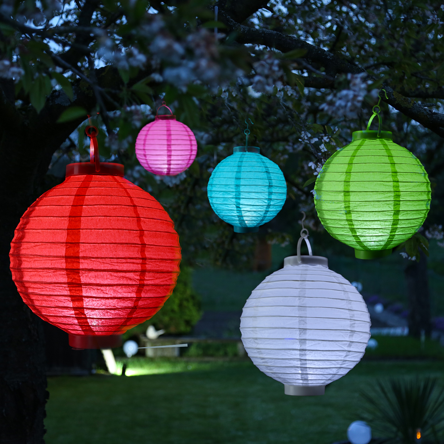 LED Solar Lampion - kaltweiße LED - H: 23cm - D: 20cm - Lichtsensor - rot