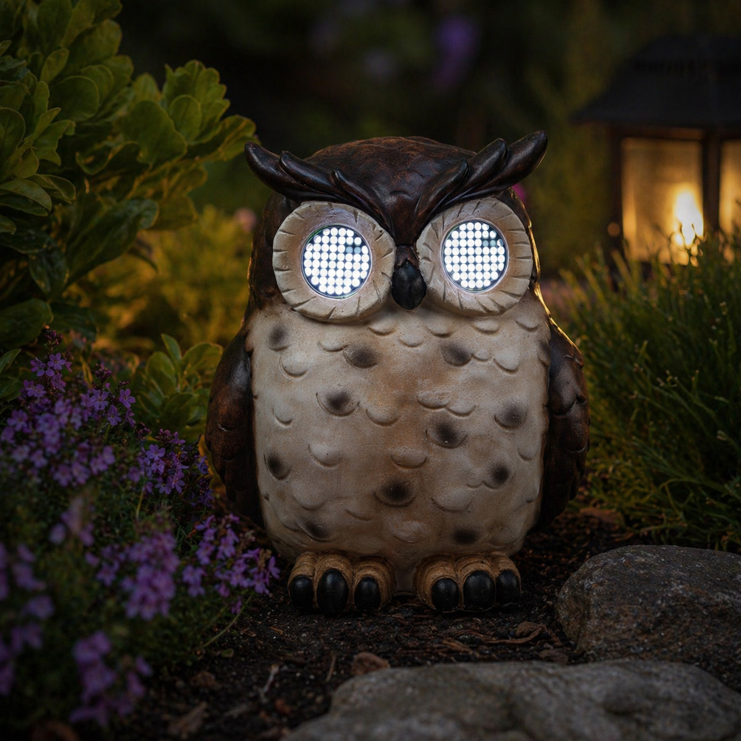 LED Solar Eule mit blizelnden und rollenden Augen - Gartenfigur - H: 23,5cm - Lichtsensor