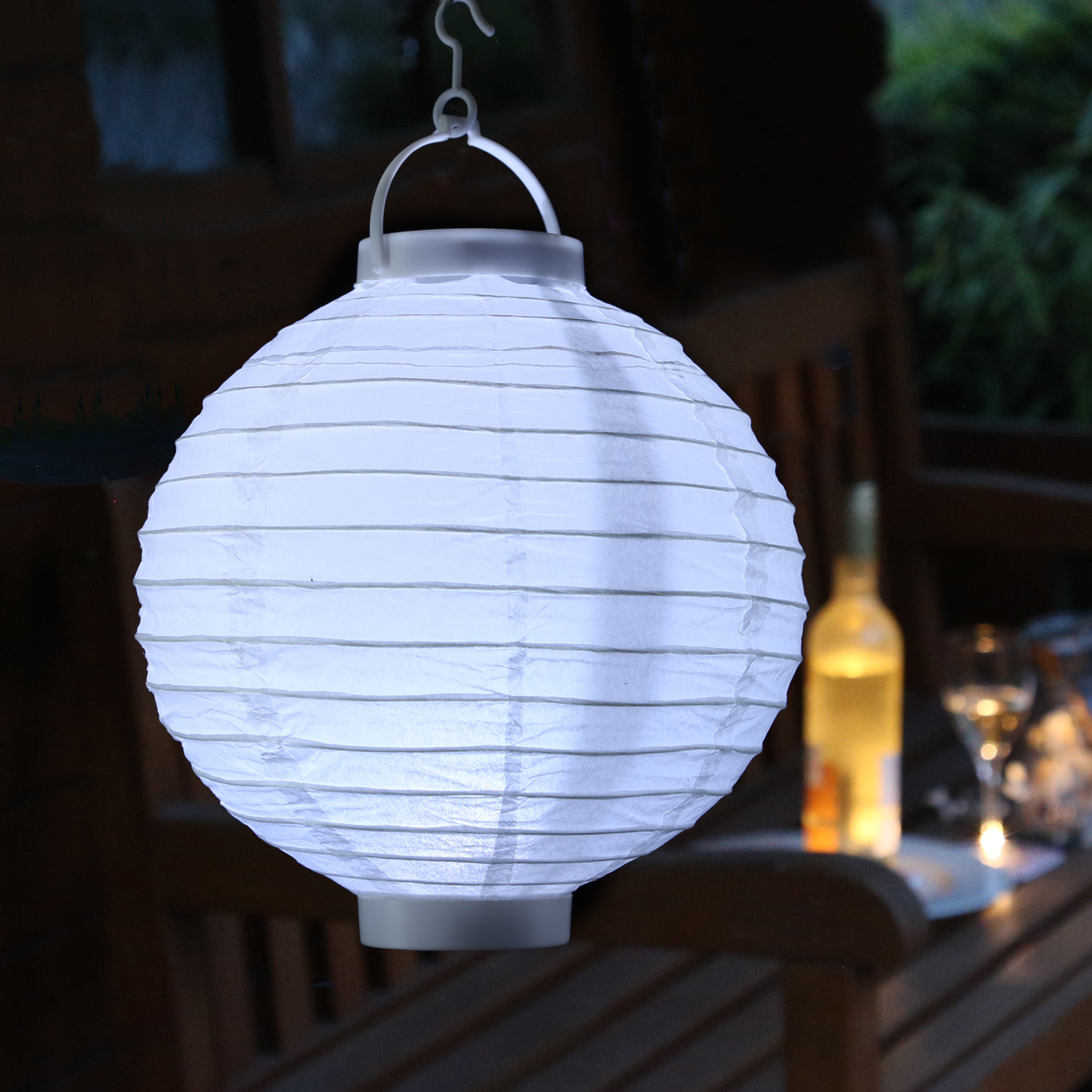 LED Lampion FESTIVAL - kaltweiße LED - D: 20cm - Montagehaken - 5er Set bunt