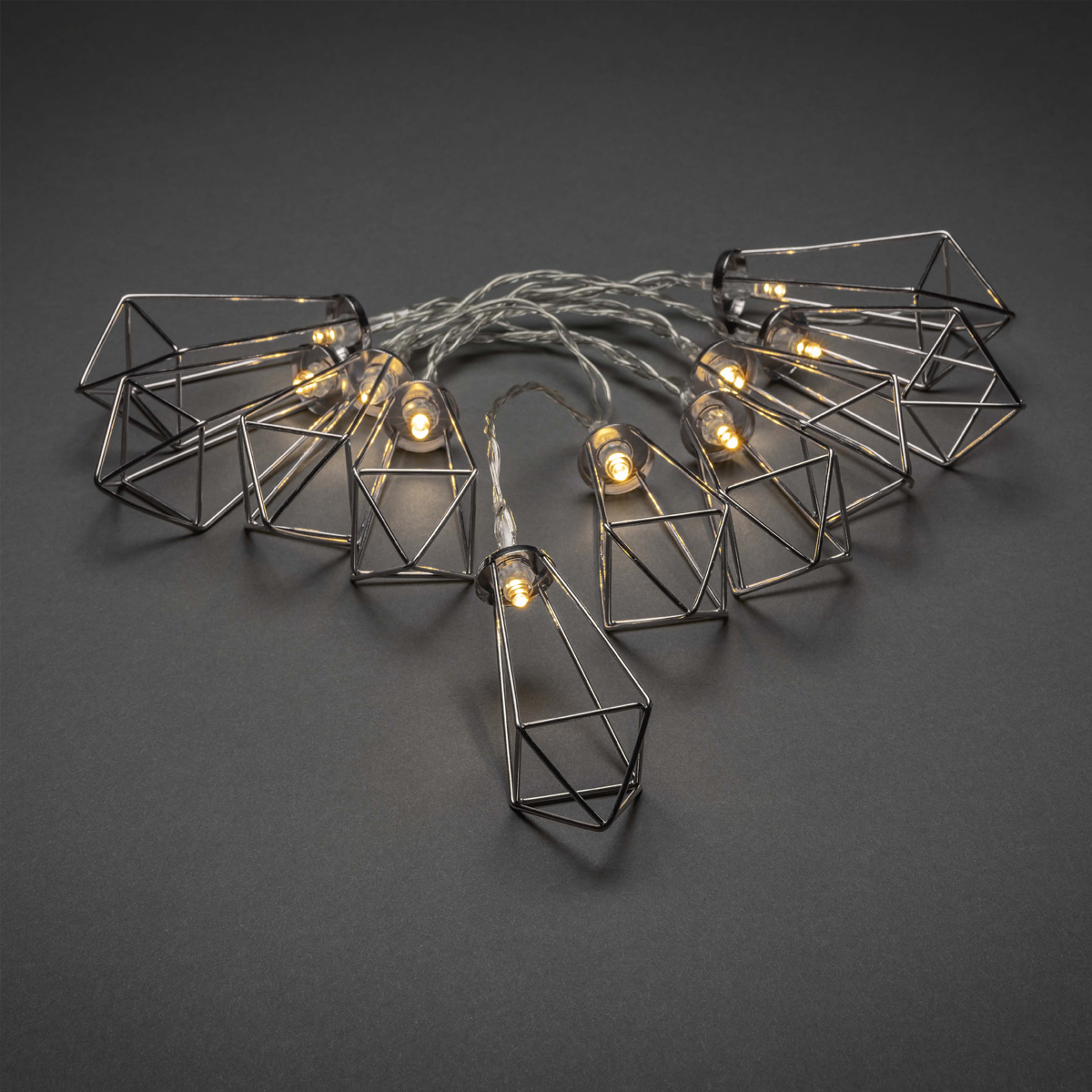 LED Lichterkette RUBIN - 10 warmweiße LED - Batterie - Timer - L: 0,90m - silber