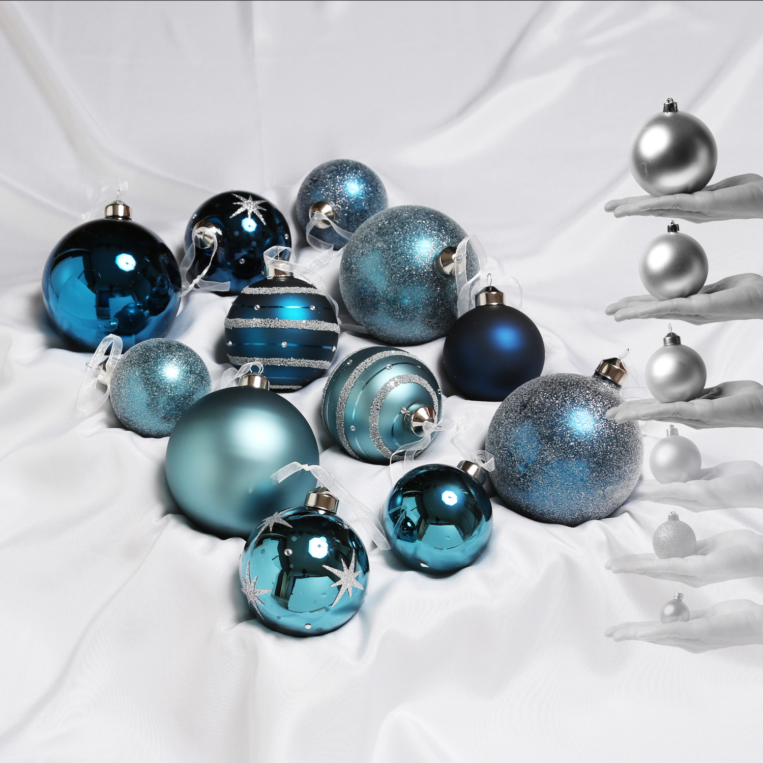 Christbaumkugel - Weihnachtsbaumkugel - Glas - 3 Größen - glänzend matt glitzernd - blau - 12er Set