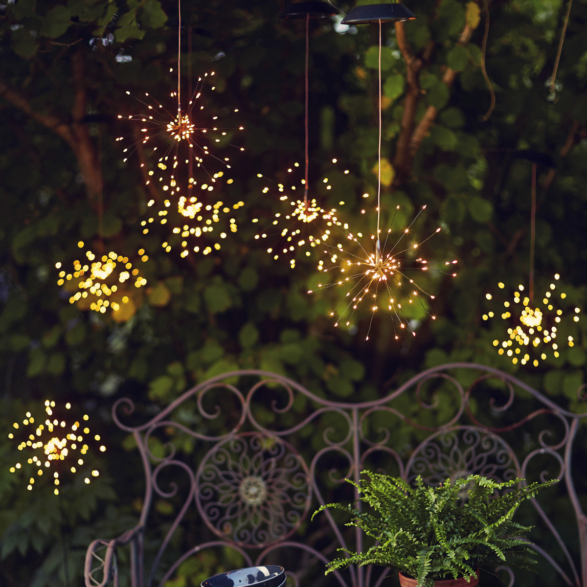 LED Solarstab "Firework" Gartendeko - 90 warmweiße LED - H: 100cm - Dämmerungssensor