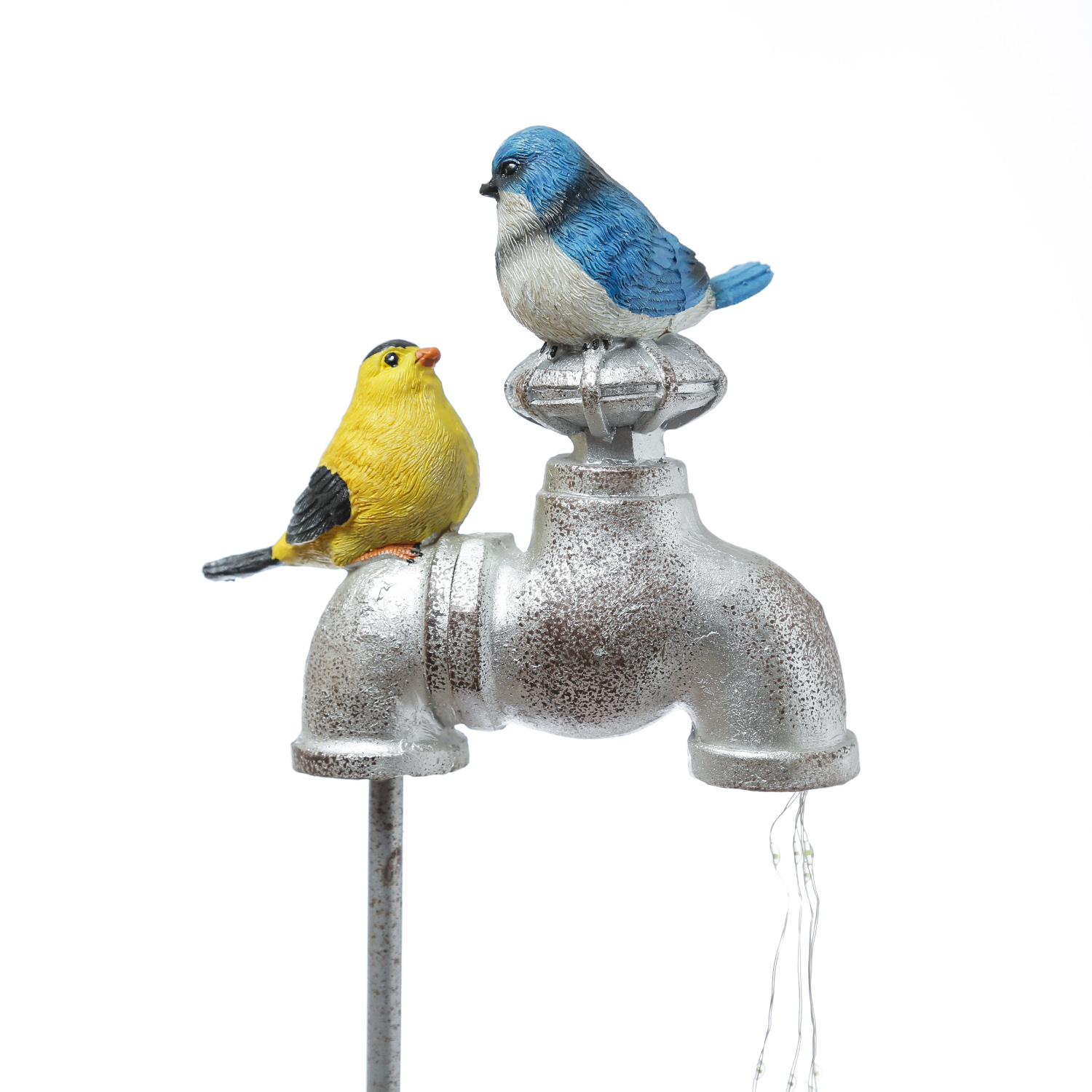 LED Solar Wasserhahn mit Lichtbündel und Vögelchen - Garstenstecker - H: 72cm - Lichtsensor