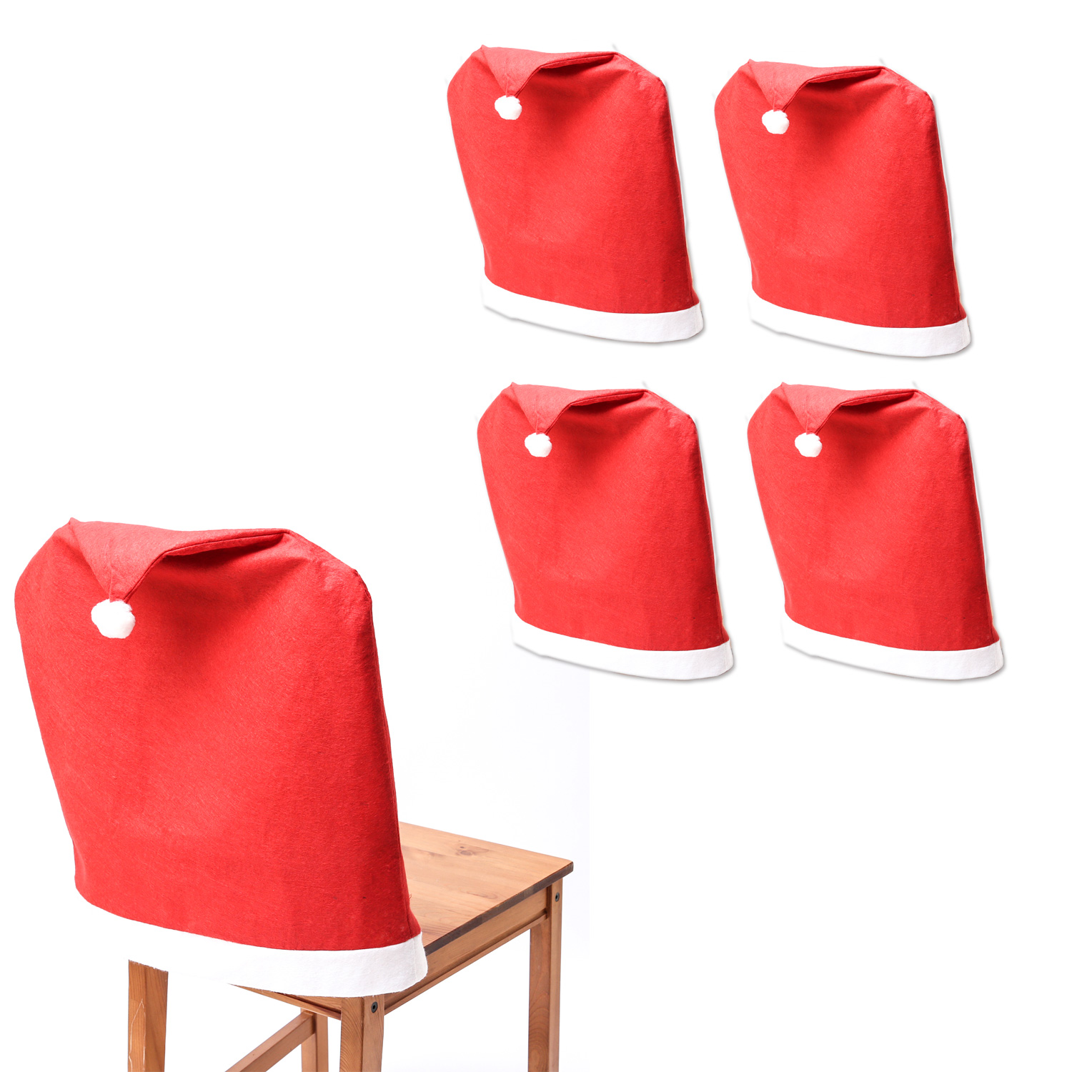 Stuhlhusse SANTA - Stuhlbezug als Weihnachtsmütze - Filz - L: 50cm - H: 60,8cm - rot - 4er Set