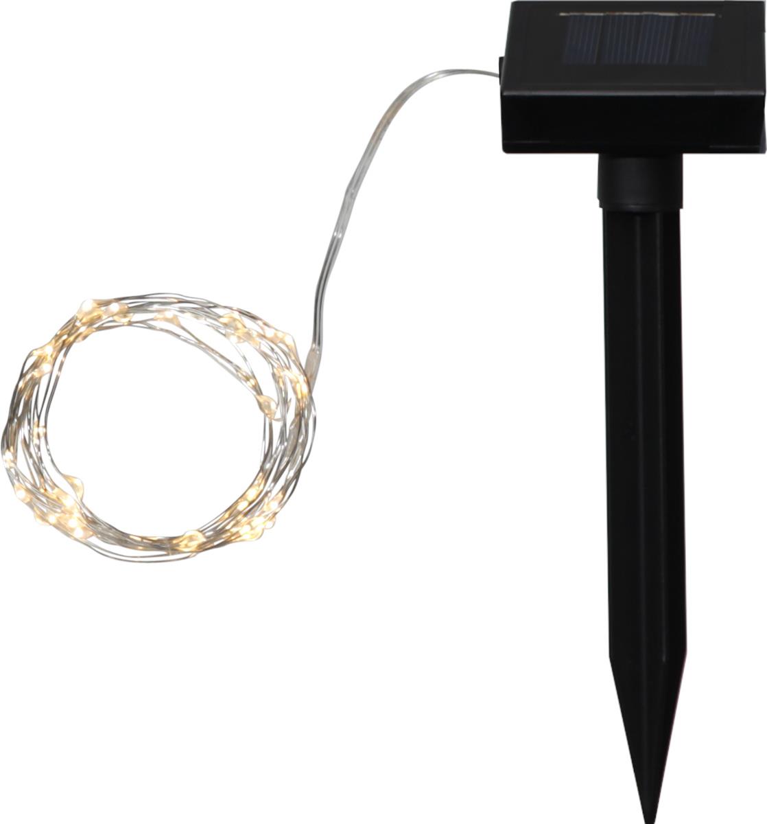 LED Solar Lichterkette "Dew Drop" - 50 warmweiße LED - silberner Draht - L: 2,5m - Dämmerungssensor