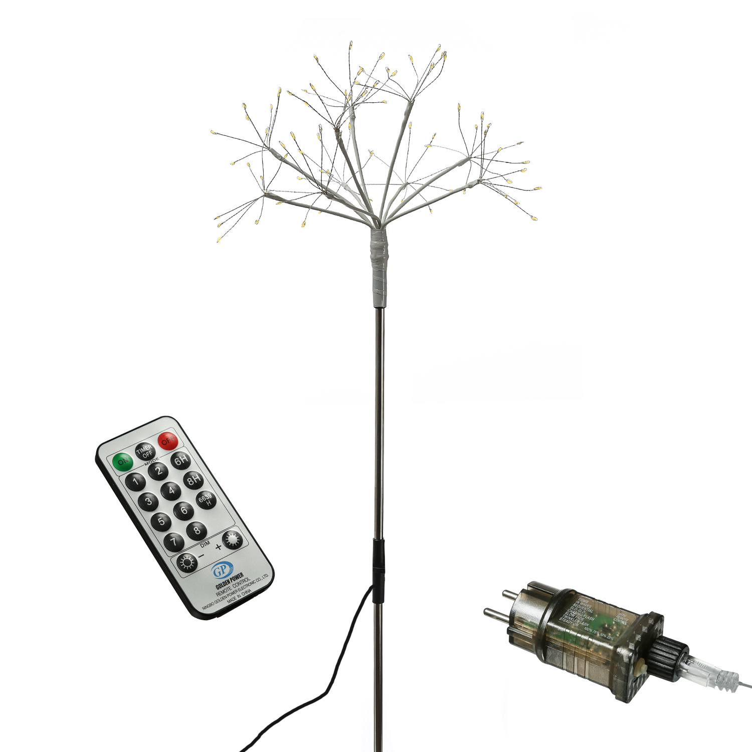 LED Gartenstecker Feuerwerk - Leuchtstäbe Pusteblumen - H: 80cm - 8Funkt./Fernb. - 3er Set weiß