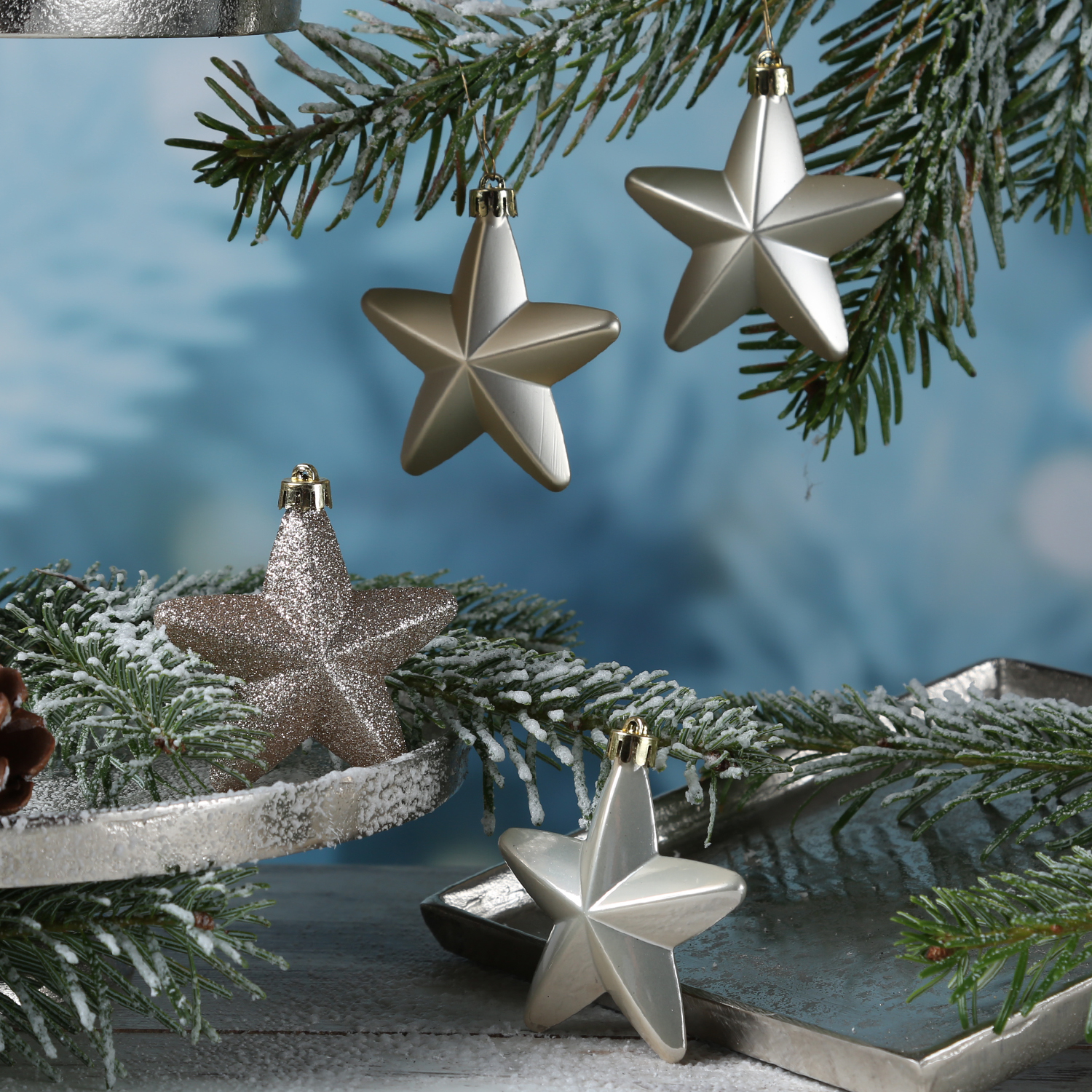 Christbaumschmuck STERN - Weihnachtsschmuck - bruchfest - glänzend matt glitzernd - creme - 6er Set Christbaumschmuck STERN - Weihnachtsschmuck - bruchfest - glänzend matt glitzernd - creme - 6er Set