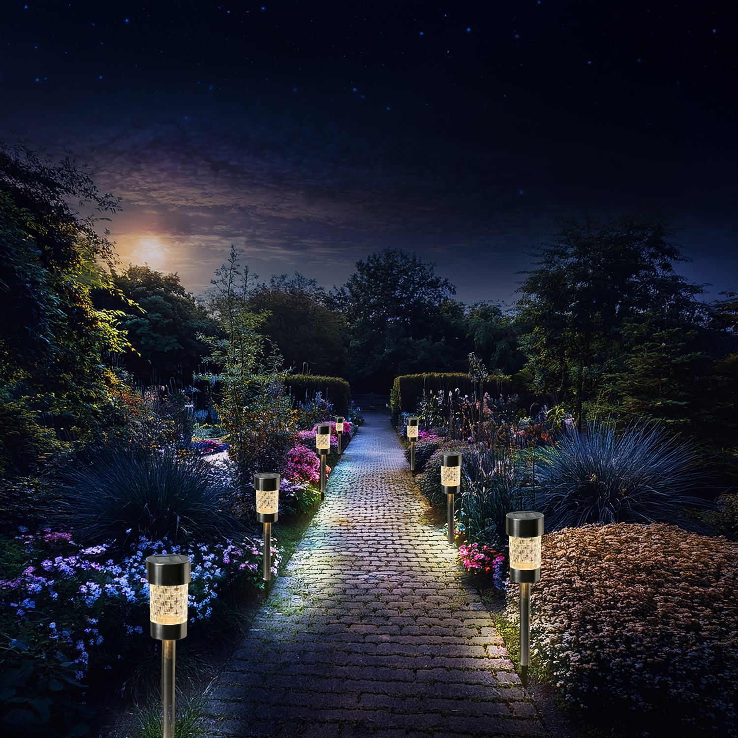 LED Solar Wegleuchten mit Erdspieß - Edelstahl - warmweiße LED - H: 15cm - silber -  6er Set