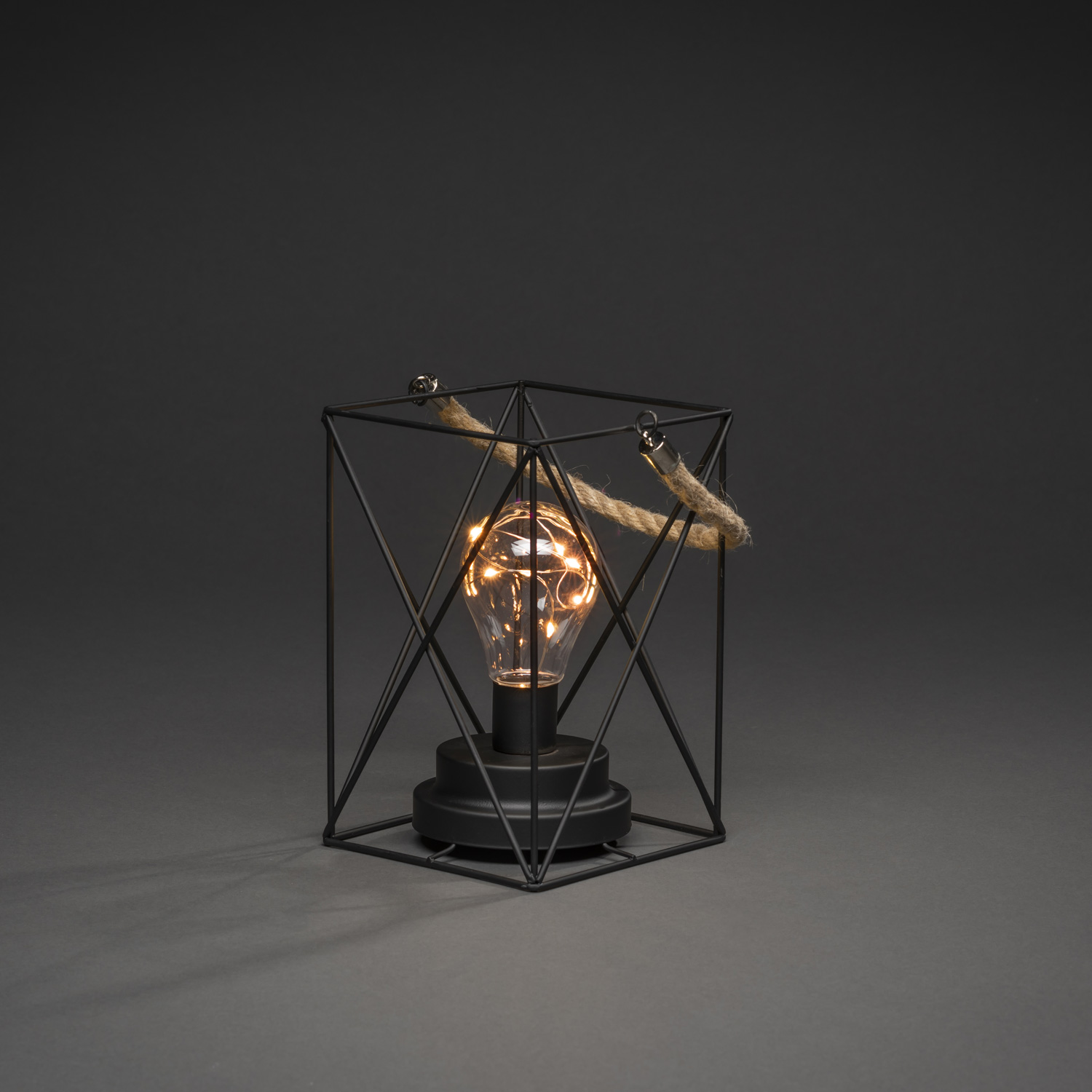 LED Laterne - Hängeleuchte - Metall - 9 bernsteinfarbene LED - Timer - Batterie - H: 19cm - eckig