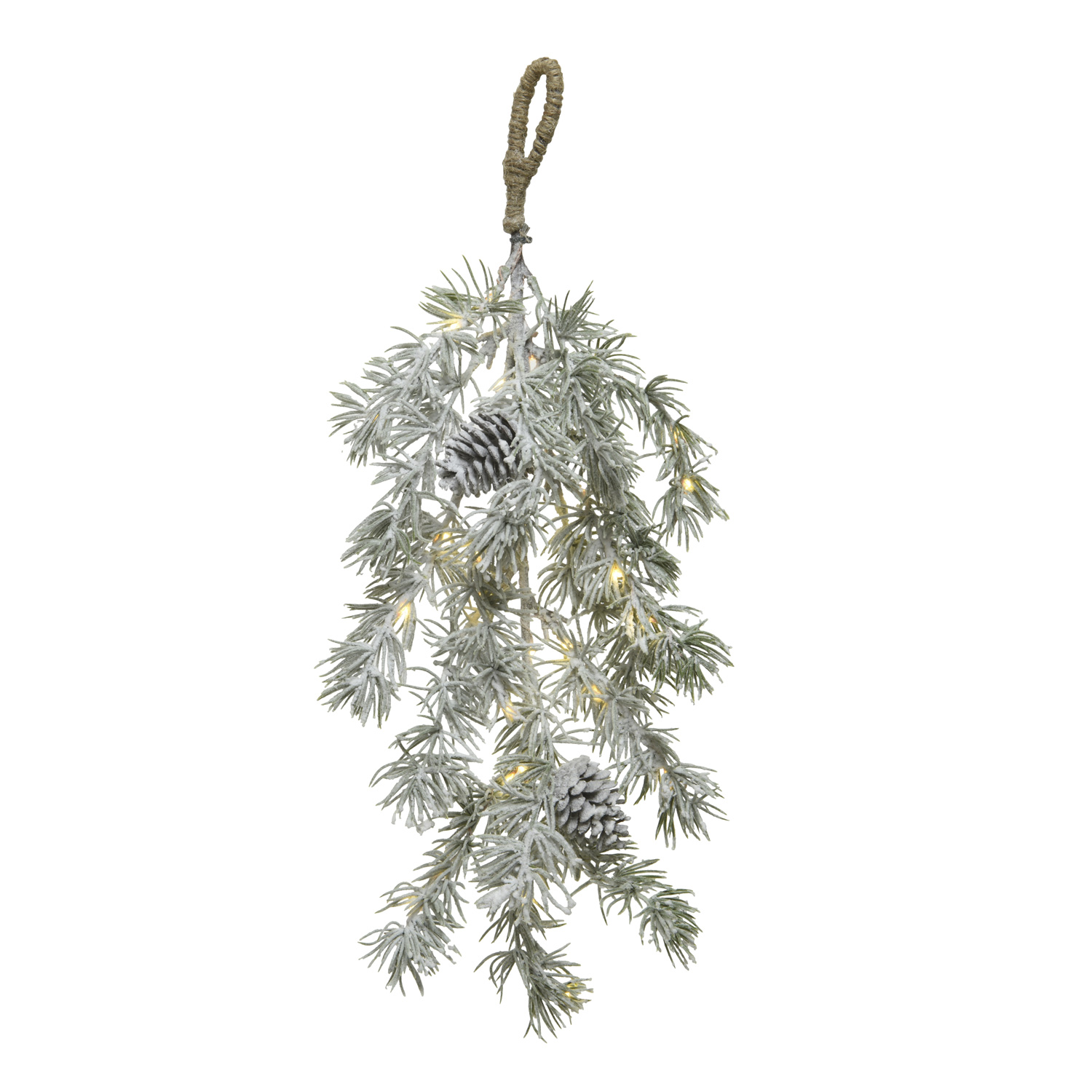 LED Tannenzweig mit Zapfen - Kunststoff - Schneeoptik - 30 warmweiße LED - H: 50cm - grün
