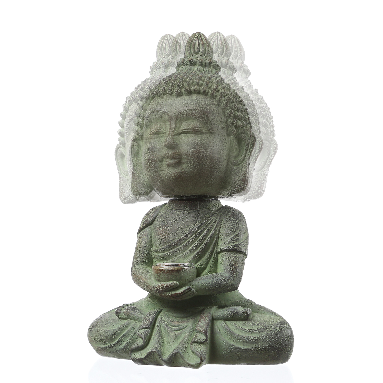 LED Solar Buddha - Gartenfigur - Polyresin - H- 19cm - Daemmerungssensor - hellgrau
