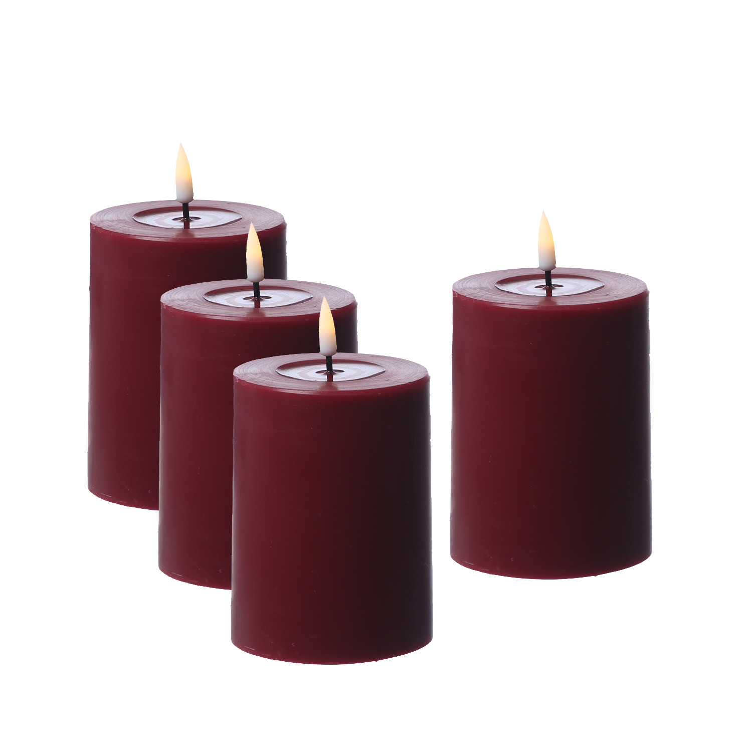 LED Kerzenset MIA - Echtwachs - H: 10cm/D: 7,5cm - mit Batt./Fernbedienung - bordeauxrot - 4er Set