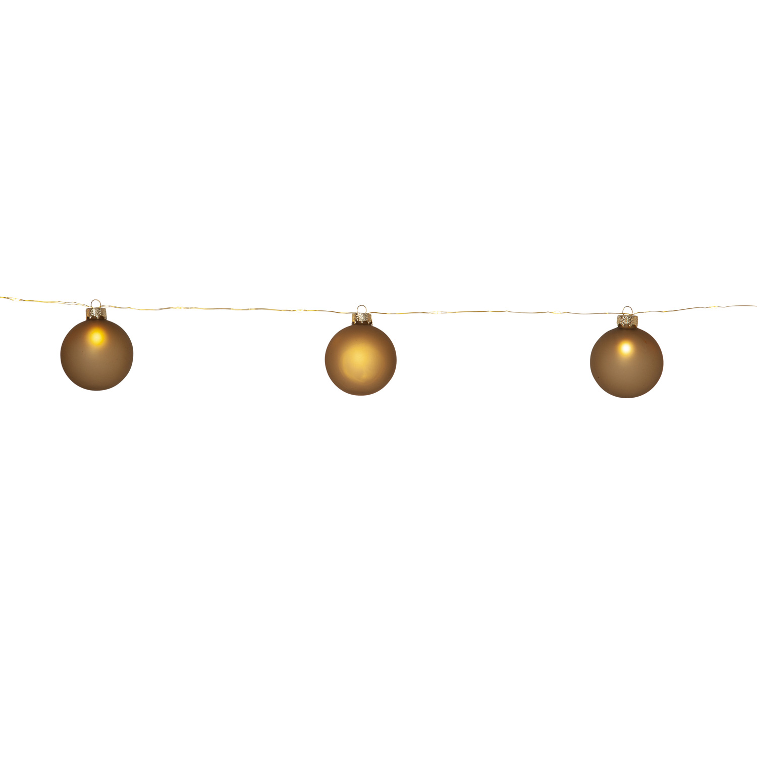 LED Lichterkette Christbaumkugel - Glas - 22 warmweiße LED - L: 1,6m - Timer - Batterie - gold