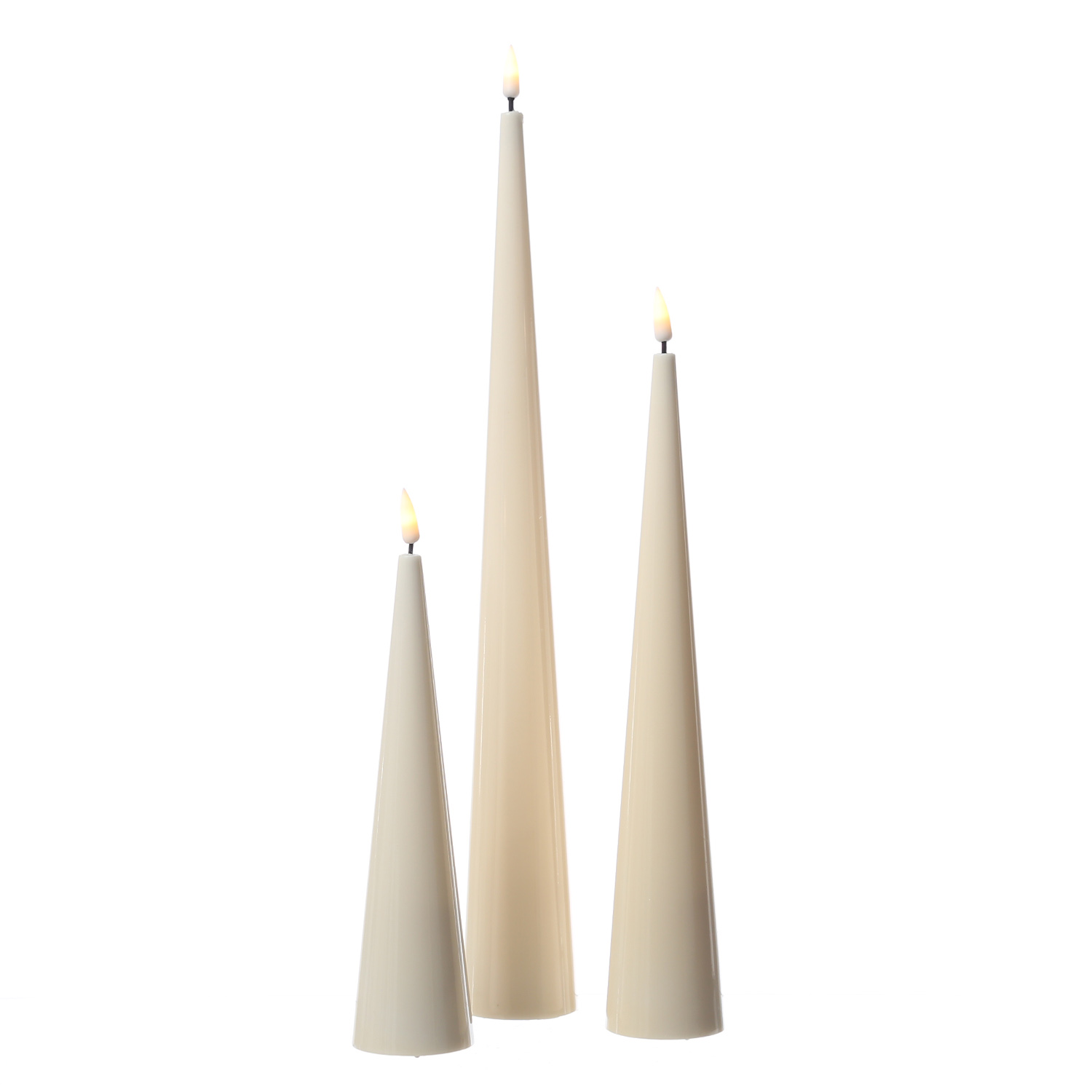 LED Kegelkerze LEA - Echtwachs - realistische 3D Flamme - H: 20cm - Batteriebetrieb - creme