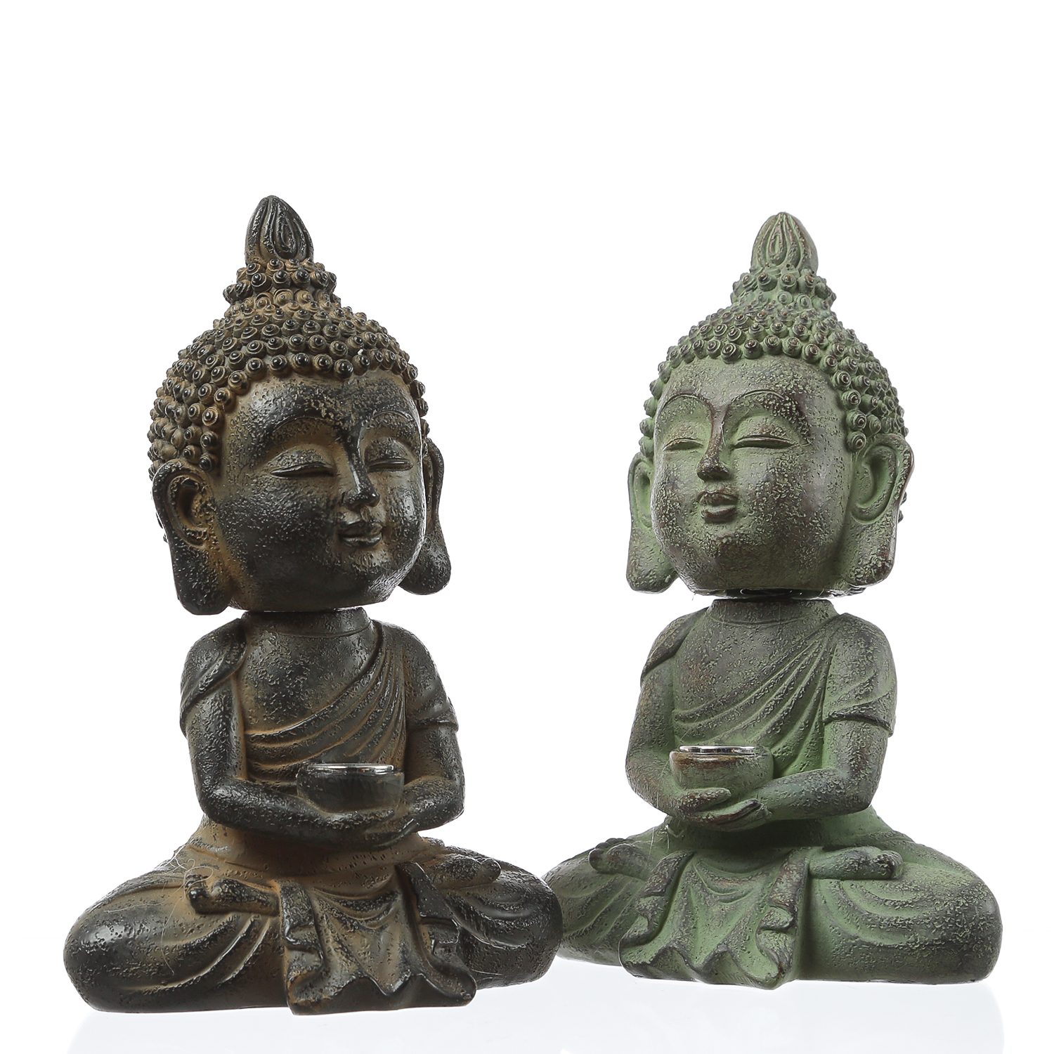 LED Solar Buddha - Gartenfigur - Polyresin - H- 19cm - Daemmerungssensor - hellgrau