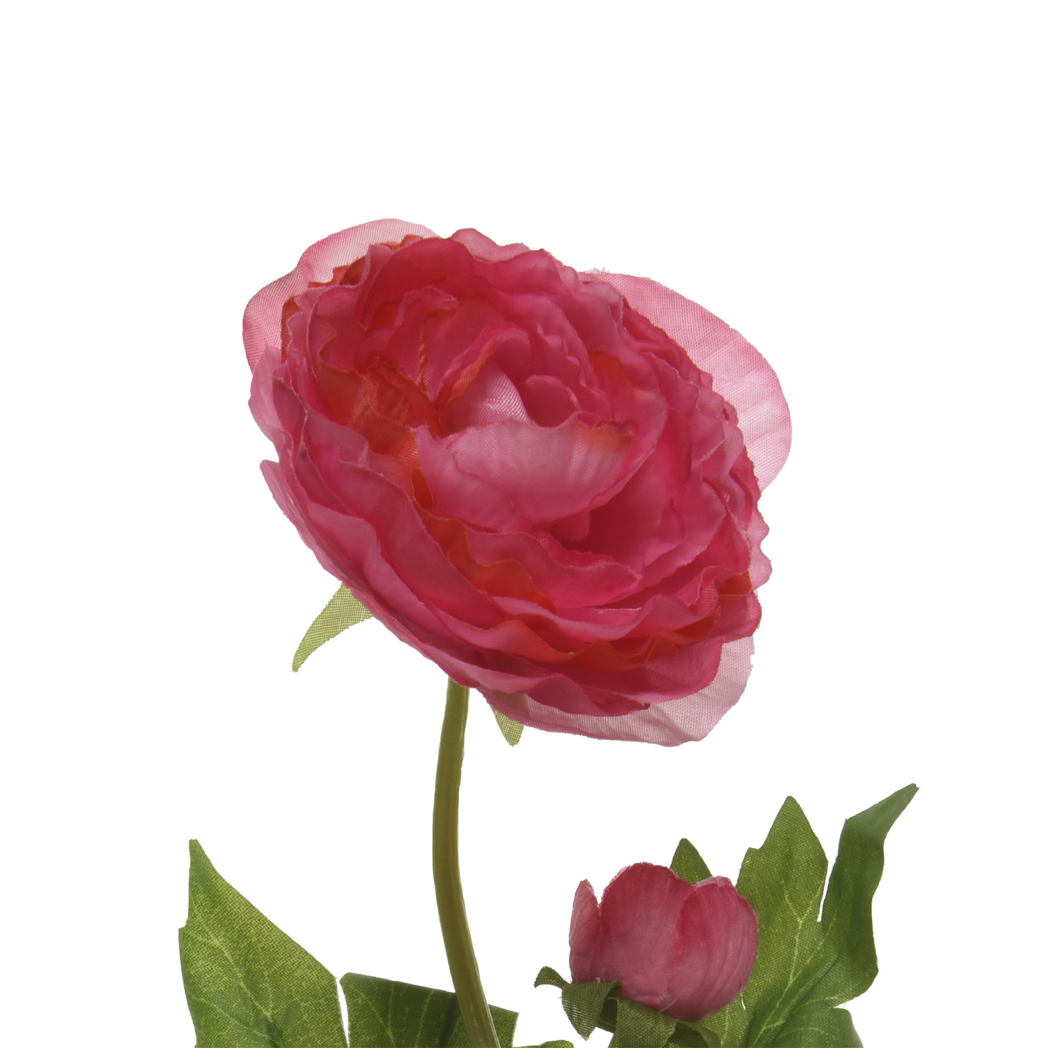Ranunkel mit Blüte und Knospe am Stiel - Kunstblume - H: 57cm - rot