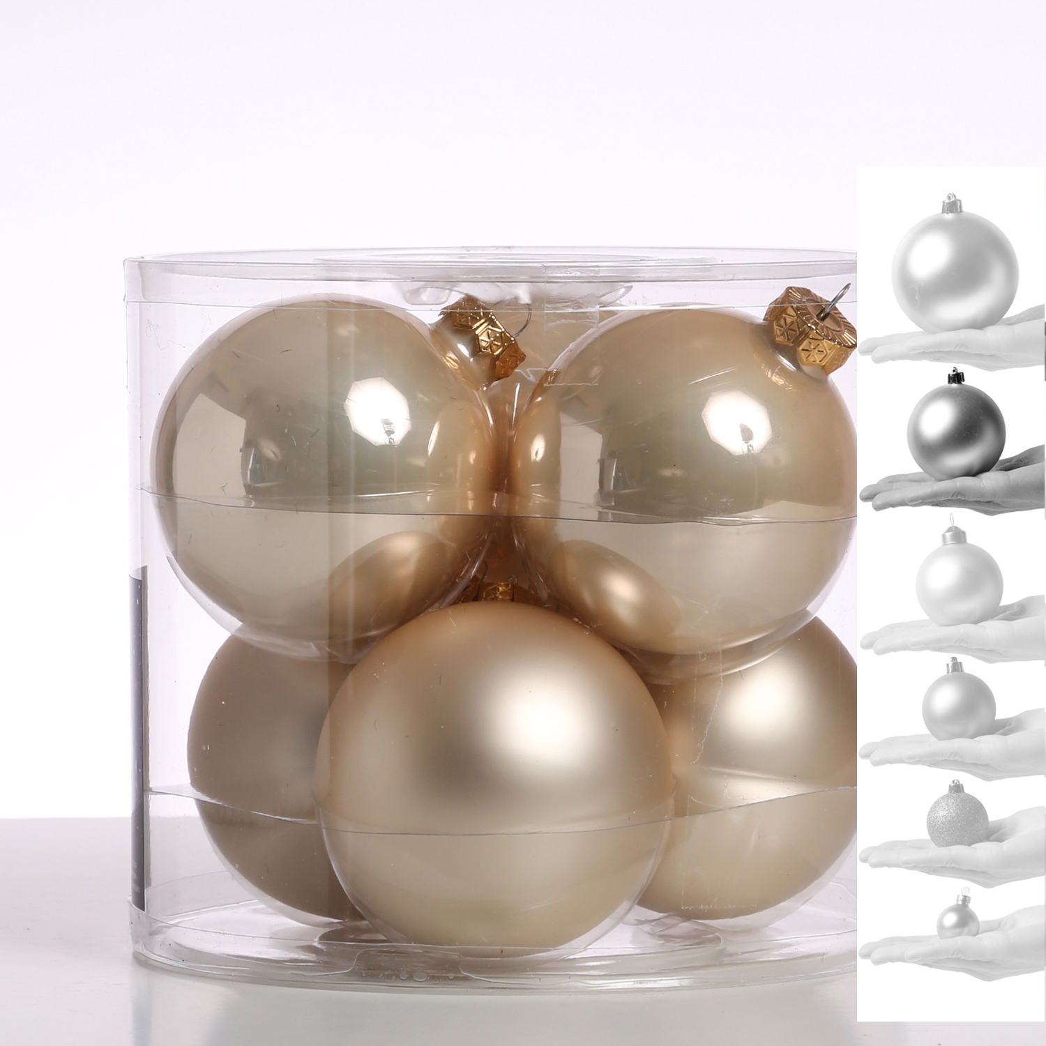 Christbaumkugel - Weihnachtsbaumkugel - Glas - D: 8cm - glänzend und matt - champagner - 6er Set