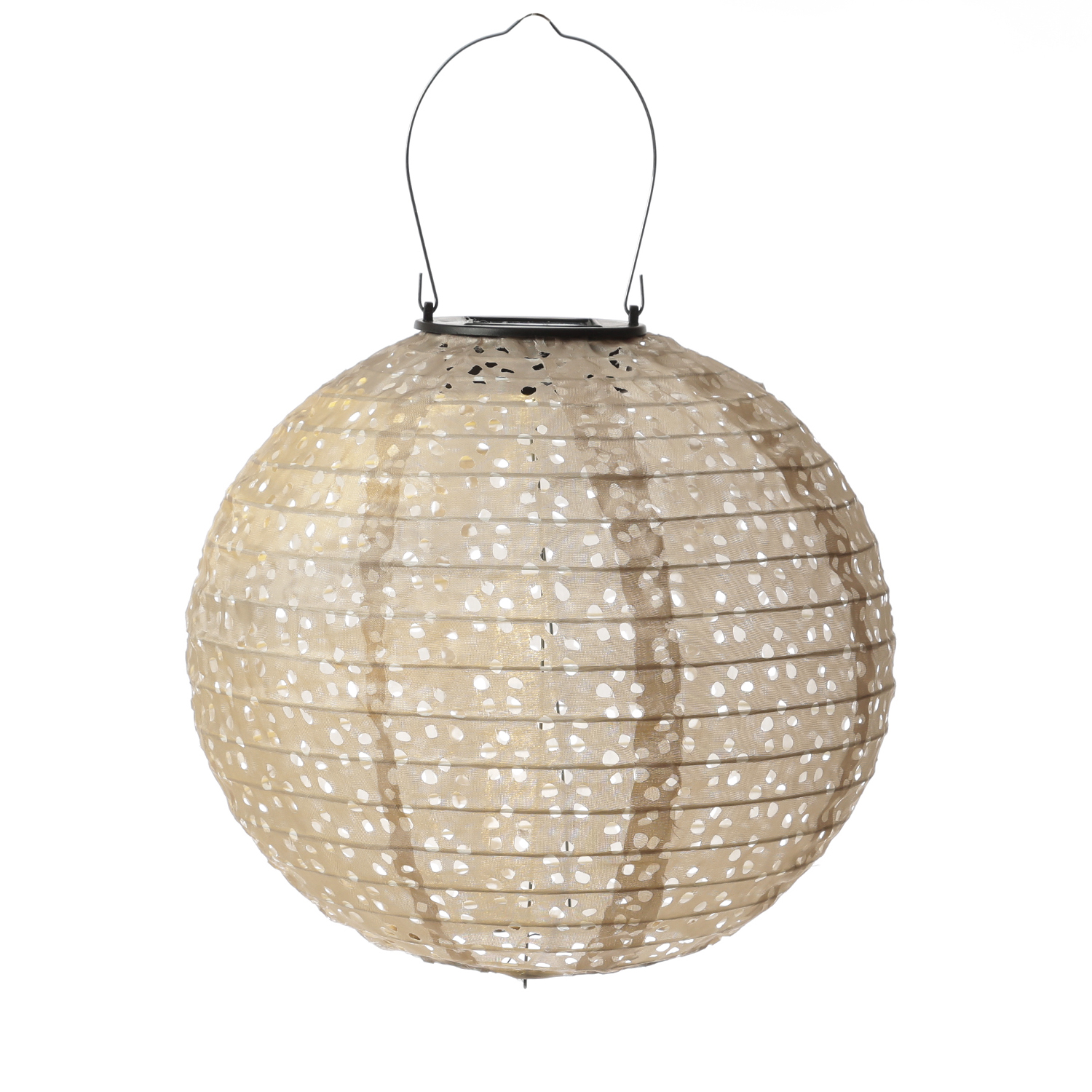 LED Solar Lampion - mit Blumenmuster - warmweiße LED - H: 25cm - D: 25cm - Lichtsensor - beige