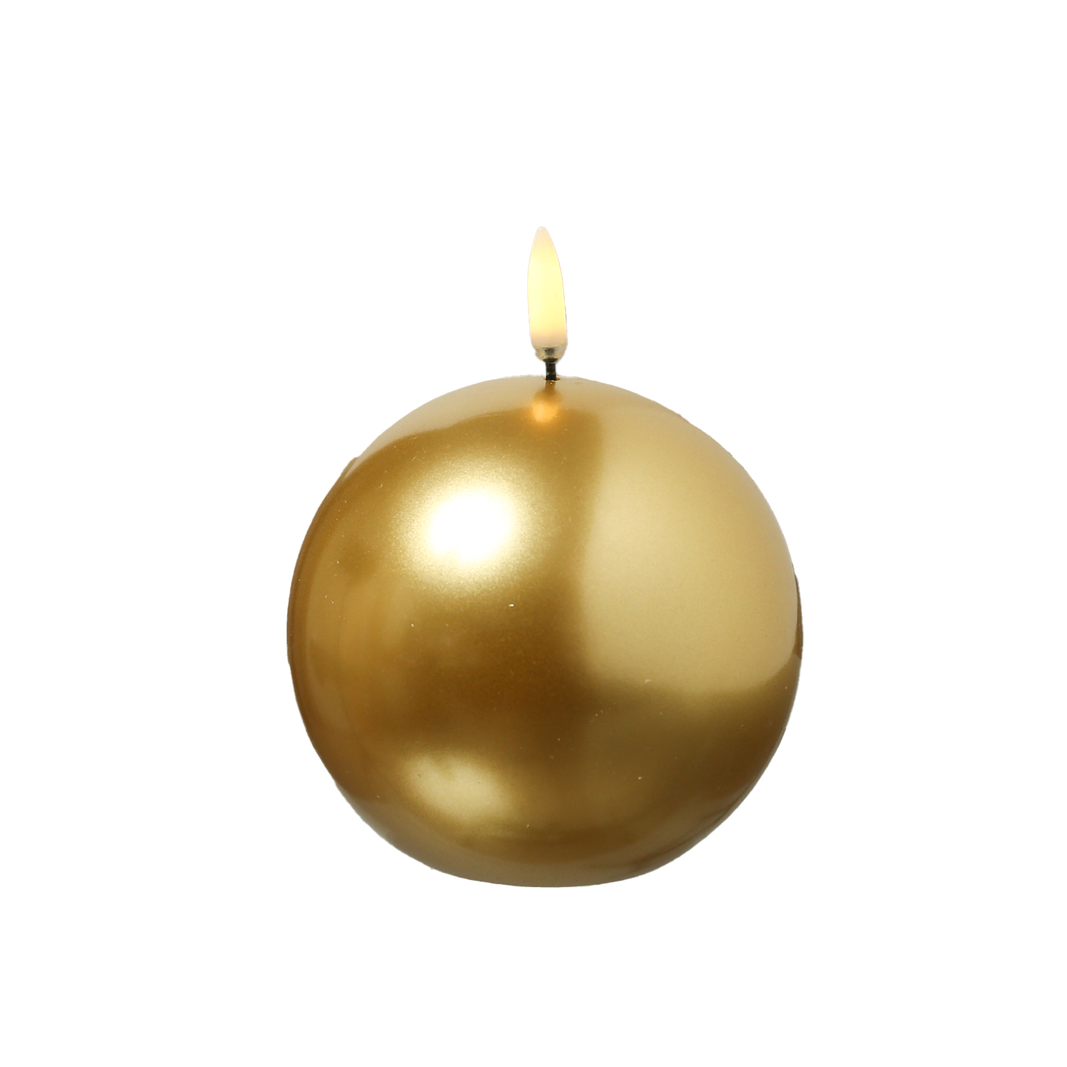 LED Kugelkerze - Echtwachskerze rund - 10m x 10cm - Timer - bis zu 400 Std. - matt gold