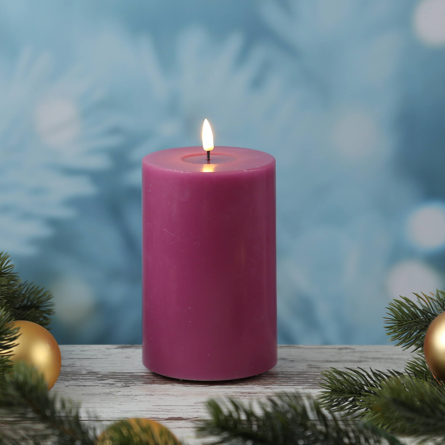 LED Stumpenkerze MIA - Echtwachs - realistische 3D Flamme - H: 15cm - D: 10cm - malve