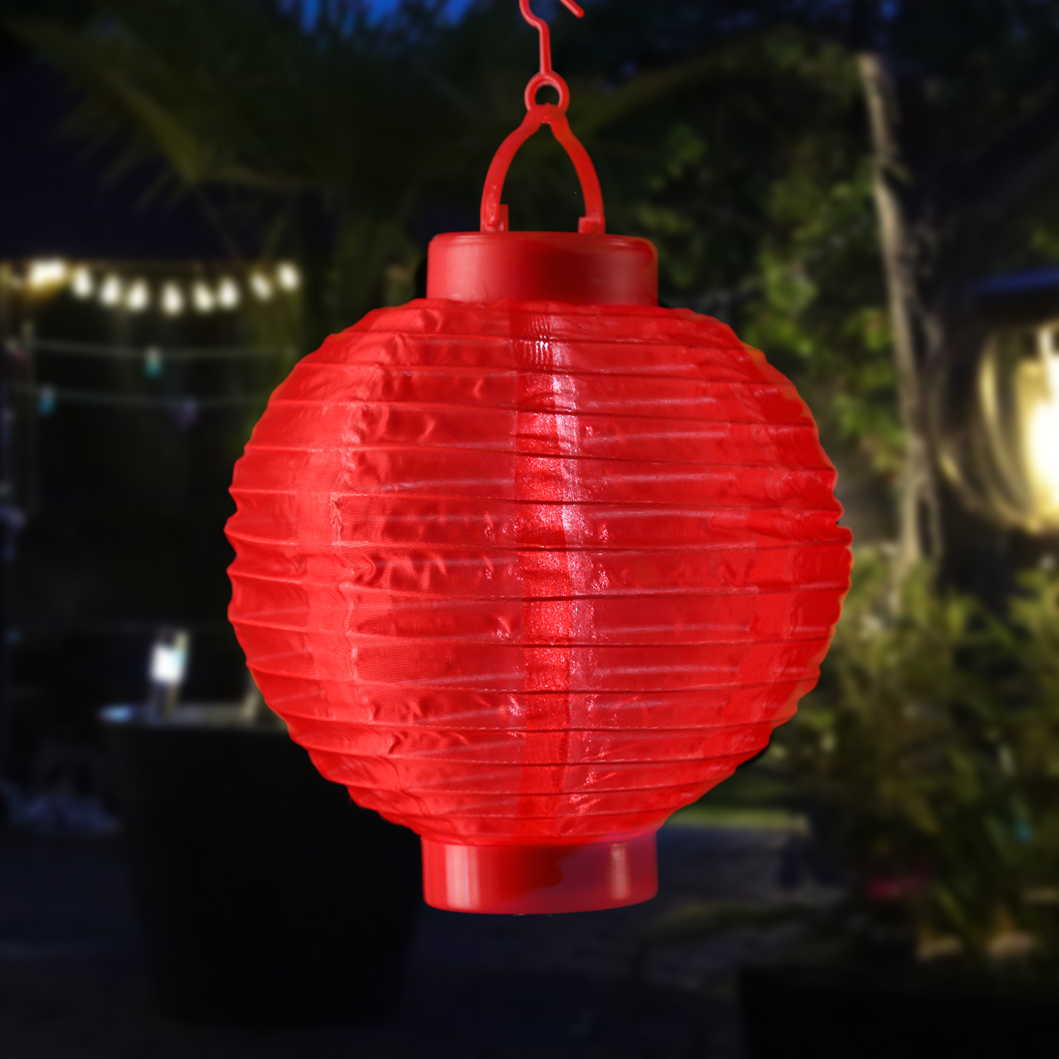 LED Solar Lampion - kaltweiße LED - H: 23cm - D: 20cm - Lichtsensor - rot