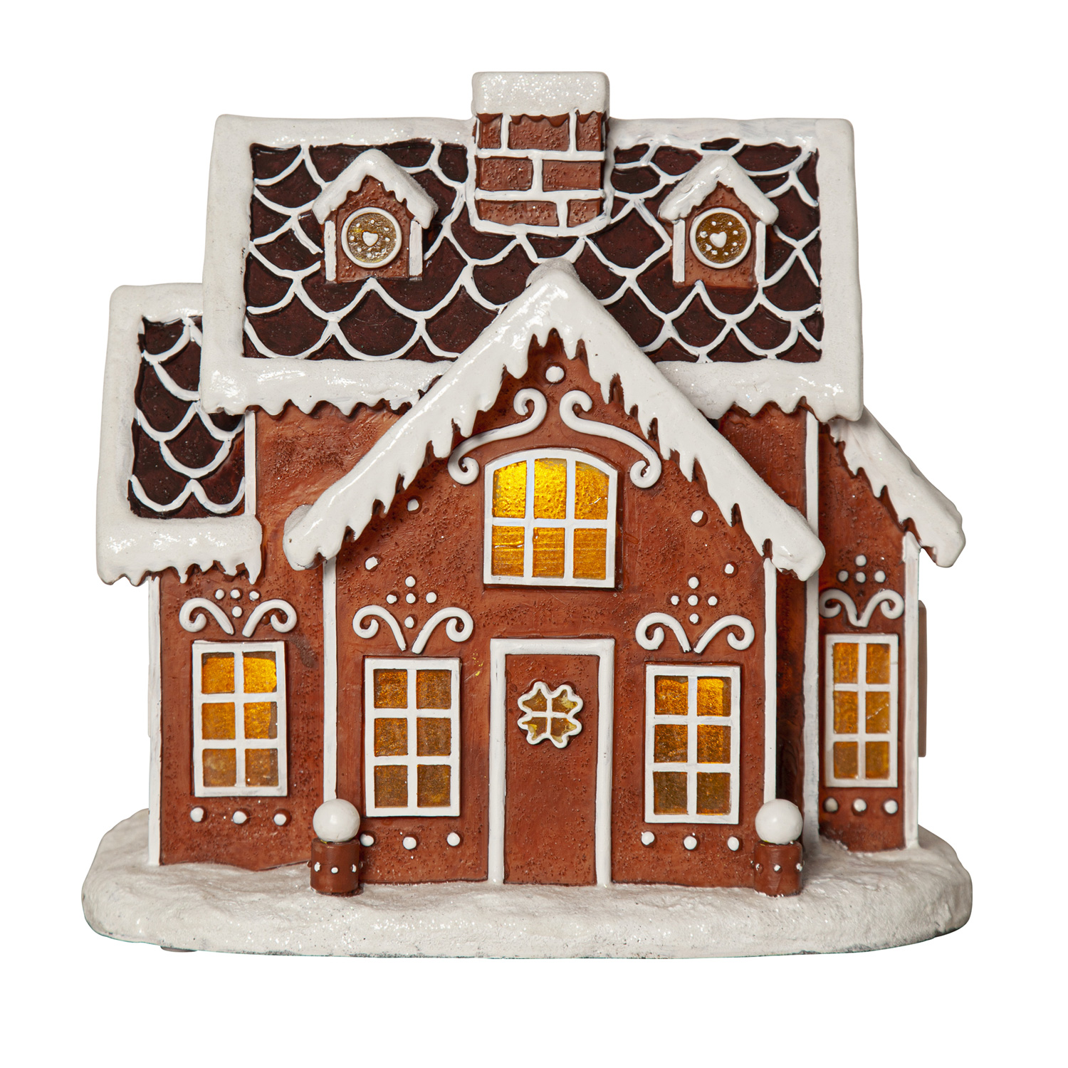 LED Lebkuchenhaus - 3 warmweiße LED - H: 24,5cm - Timer - Batterie oder Trafo - braun