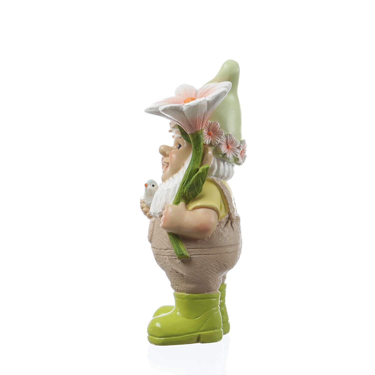 Gartenzwerg BERT - Zwerg mit Vögelchen und Blume - Gartenfigur - Polyresin - H: 17,5cm - bunt
