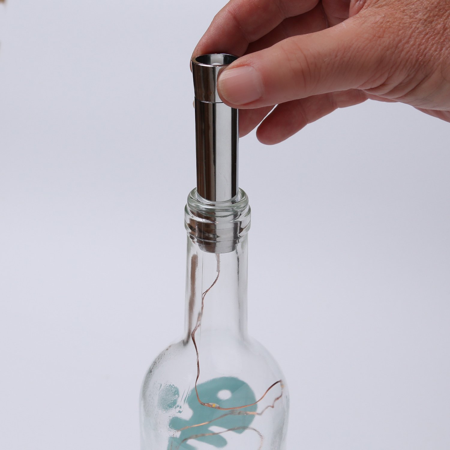 LED Lichterkette KORKEN - Flaschenverschluss - 15 warmweiße LED - 70cm - Timer - silber