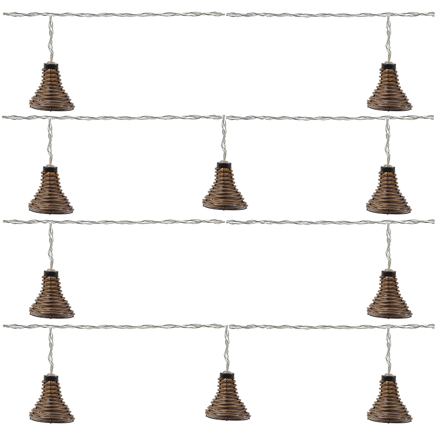 LED Lichterkette Lampenschirm - 10 Lampenschirme in Rattanoptik - L: 2,7m - Timer - für Außen
