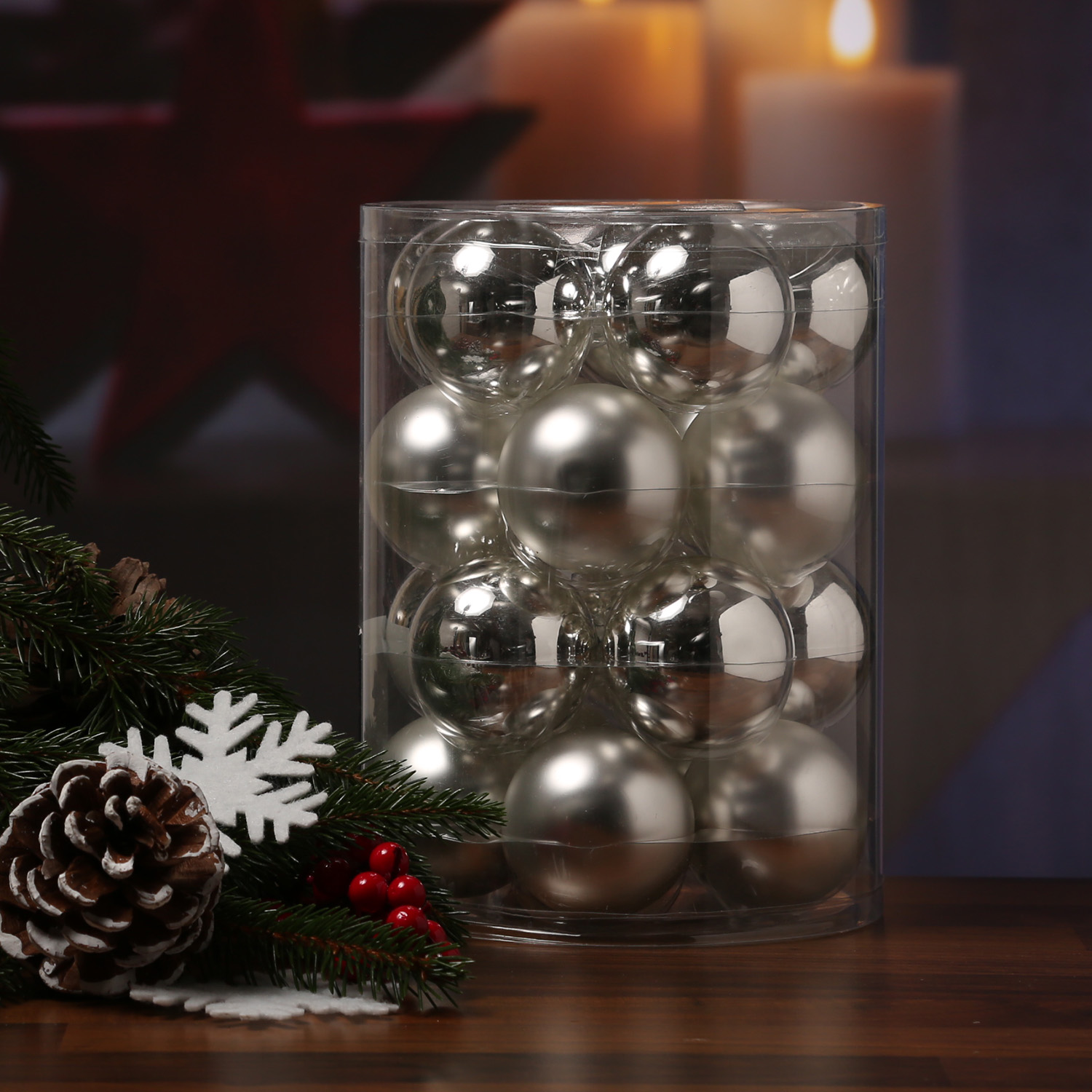Christbaumkugel - Weihnachtsbaumkugel - Glas - D: 6cm - glänzend und matt - silber - 20er Set