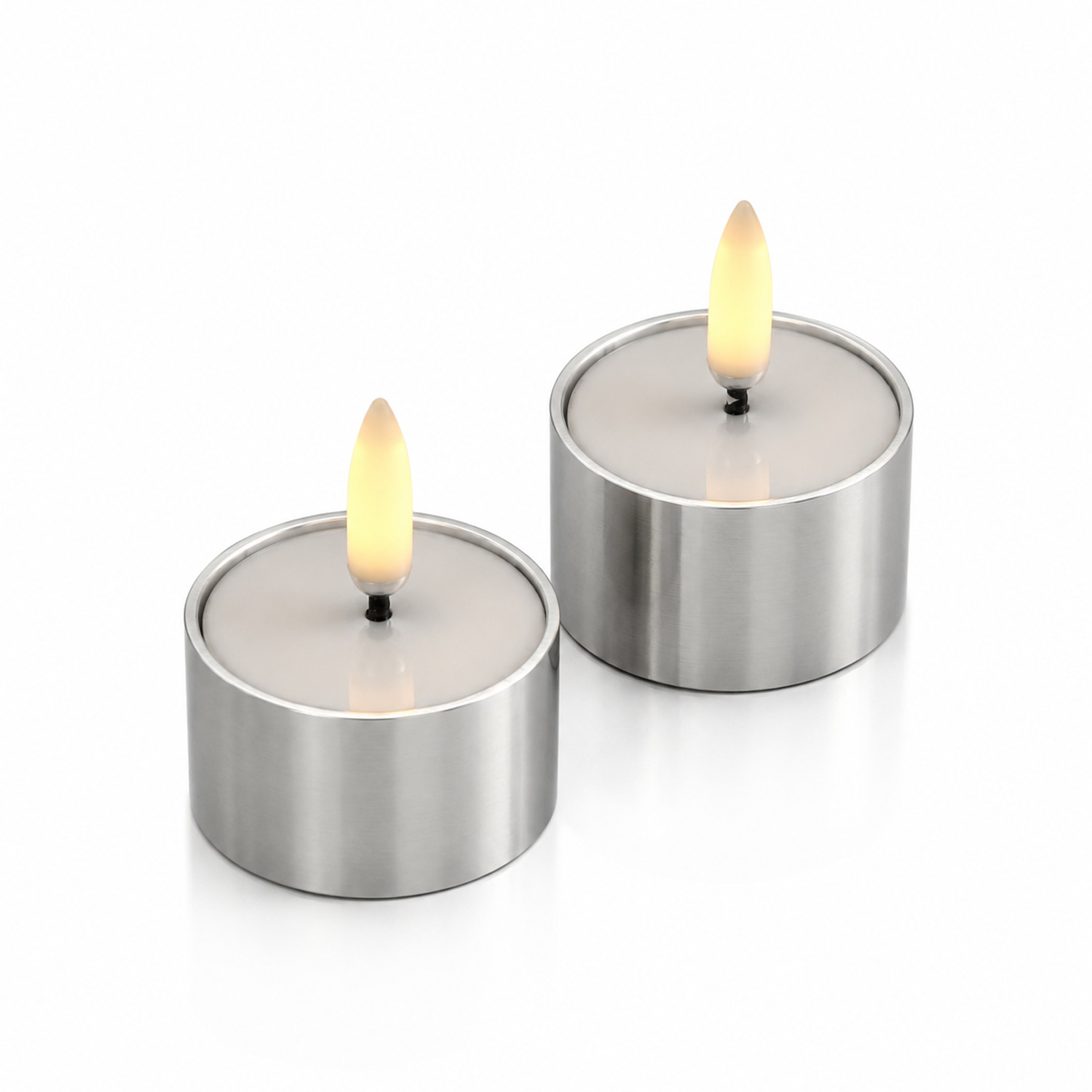 LED Mini Teelichter - 4,1x2,3cm - Timer - inkl. Batterien - bis 400 Std. - silber - 2er Set