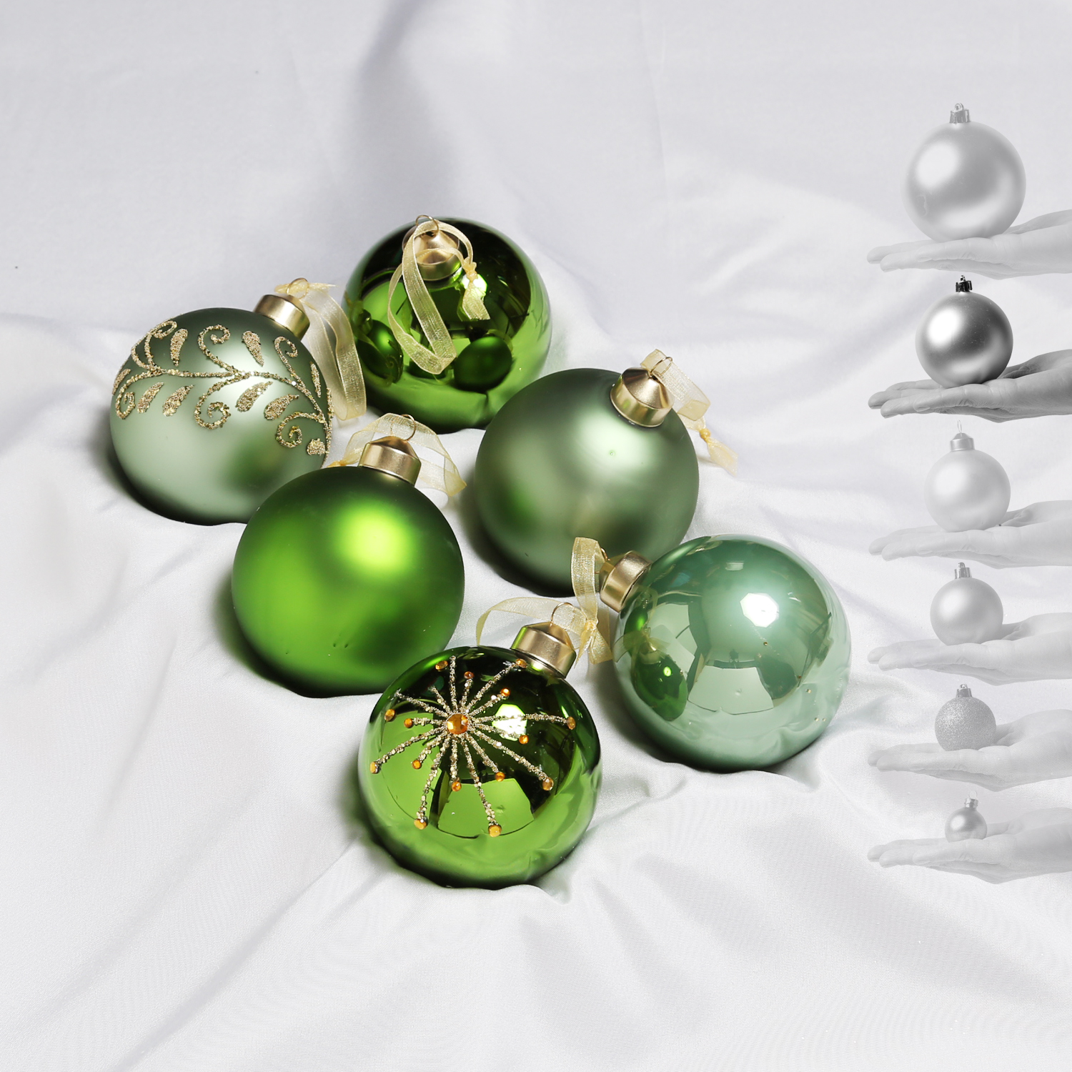 Christbaumkugel - Weihnachtsbaumkugel - Glas - D: 8cm - glänzend, matt - grün, salbeigrün - 6er Set