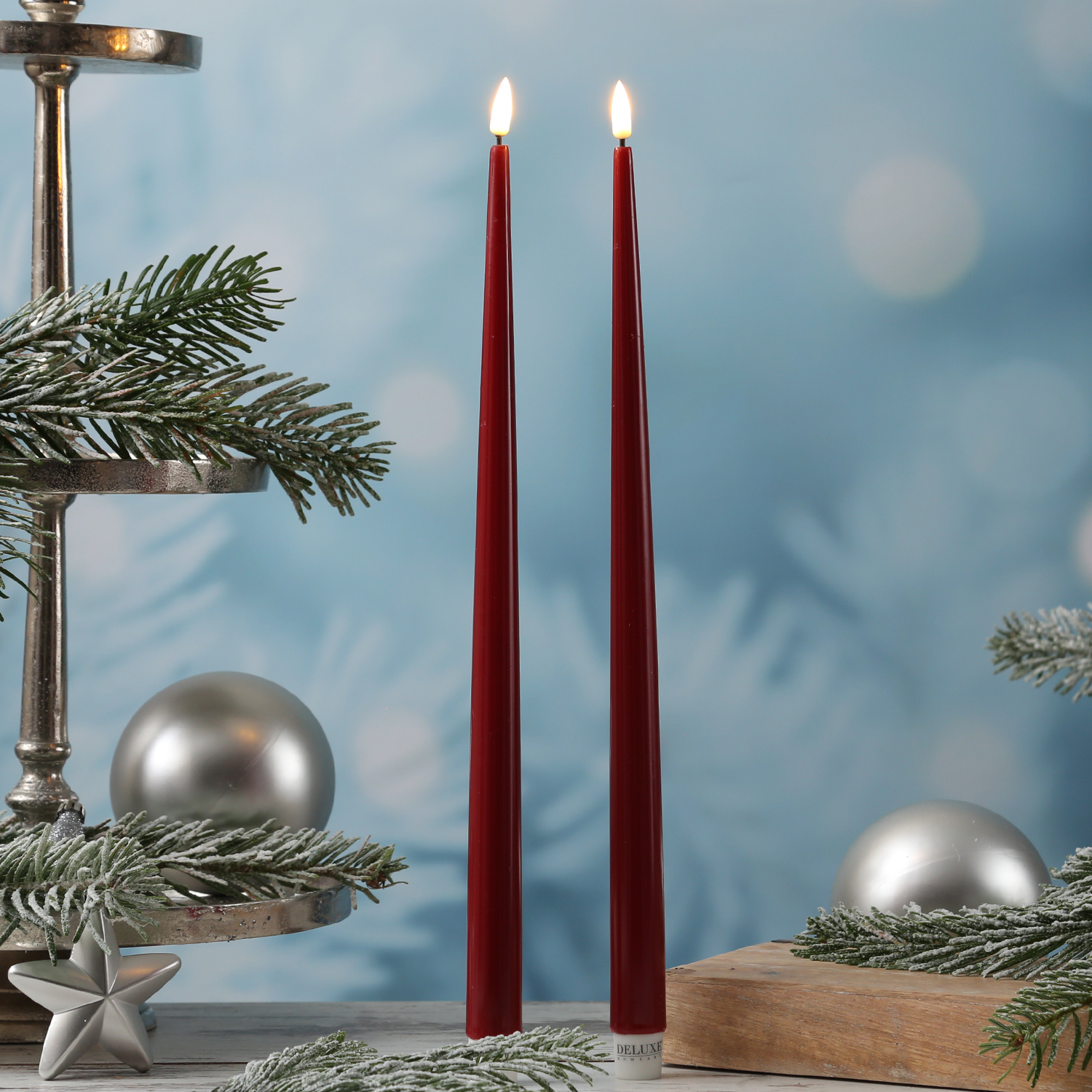 LED Stabkerzen ELLA - Echtwachs - realistische 3D Flamme - H: 38cm - bordeauxrot - 2 Stück