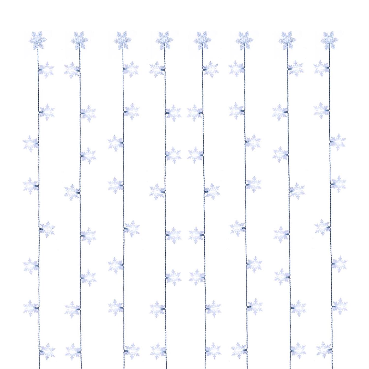 LED Lichtervorhang SCHNEEFLOCKEN - 64 kaltweisse LED - L- 1-2m - H- 1m - Trafo - fuer Innen - transp.