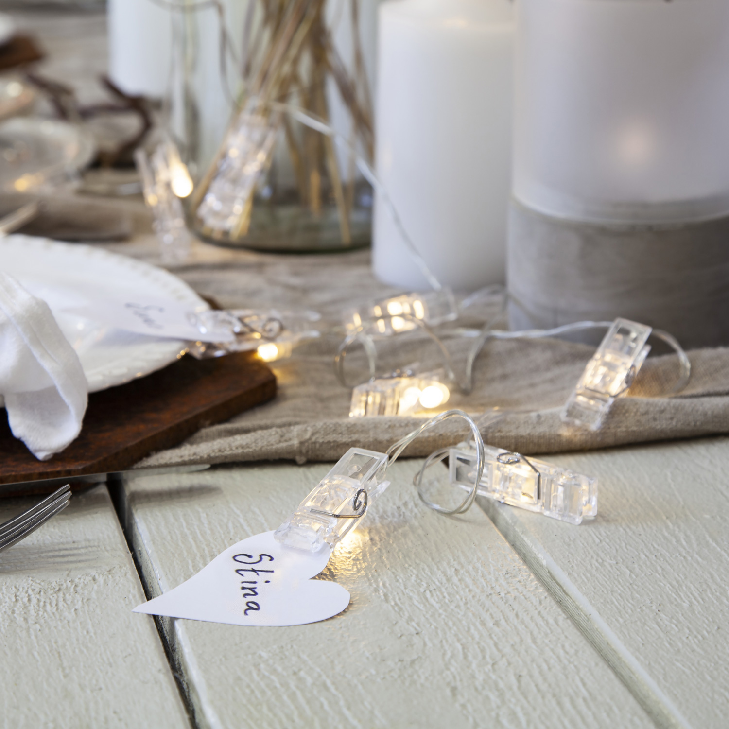 LED Clip Lichterkette - 10 Wäscheklammern für Fotos - warmweiße LED - 1,35m - Batterie - transparent
